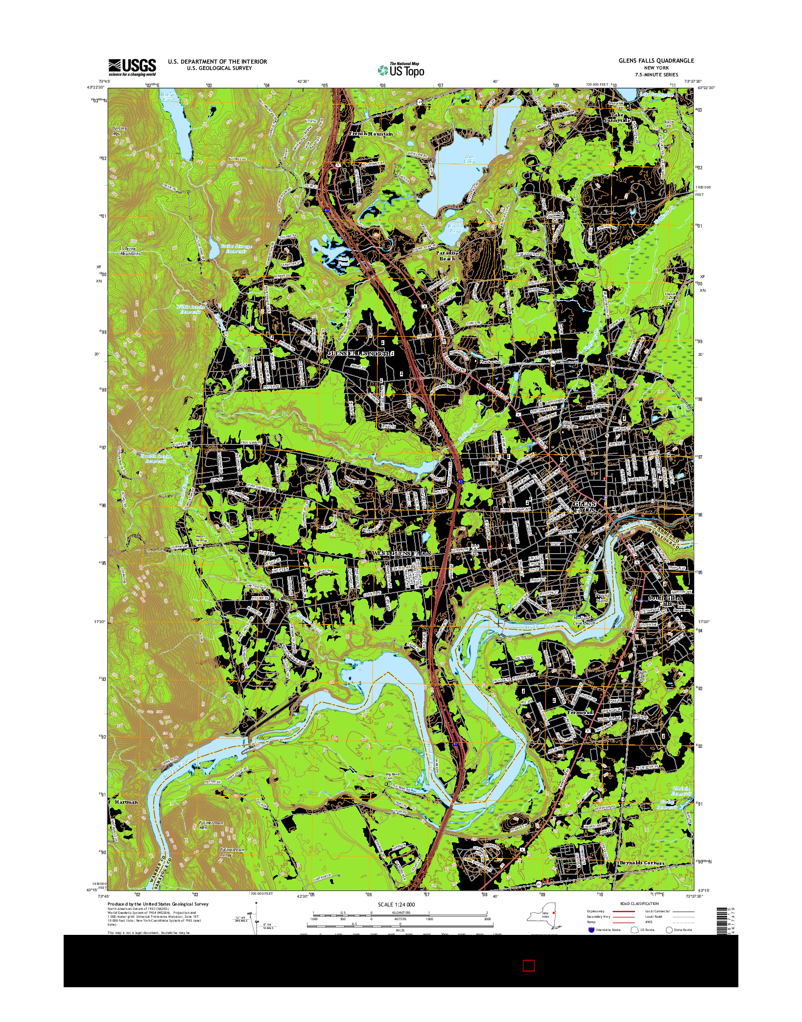 USGS US TOPO 7.5-MINUTE MAP FOR GLENS FALLS, NY 2016