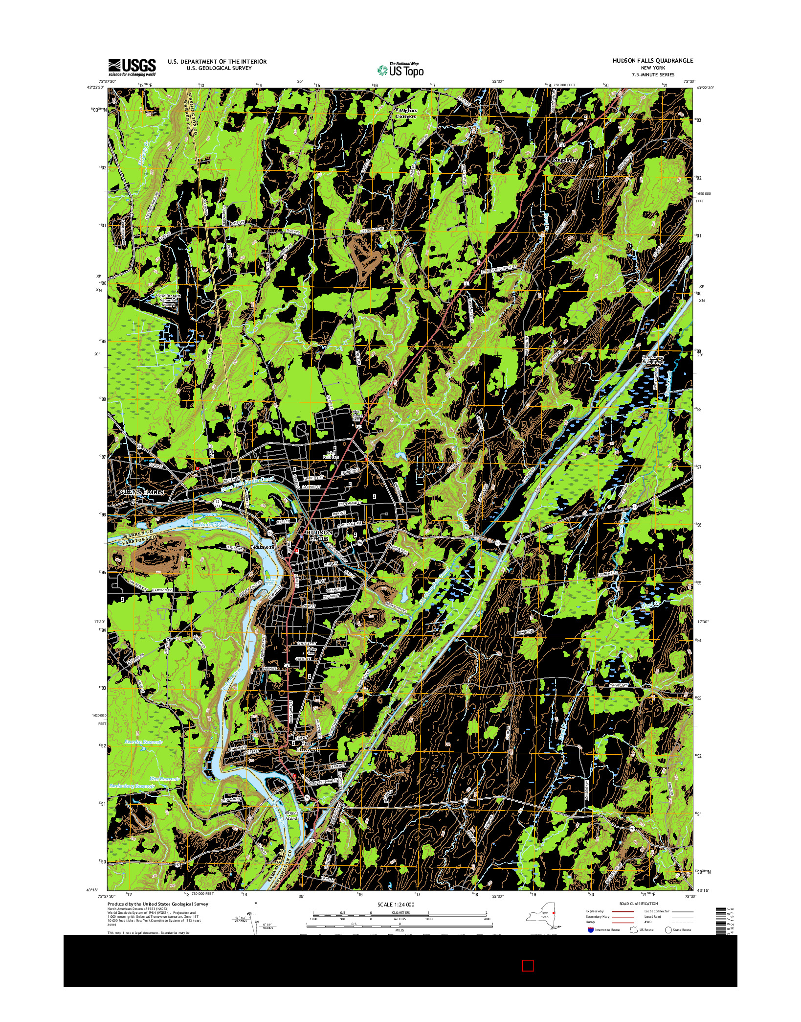 USGS US TOPO 7.5-MINUTE MAP FOR HUDSON FALLS, NY 2016