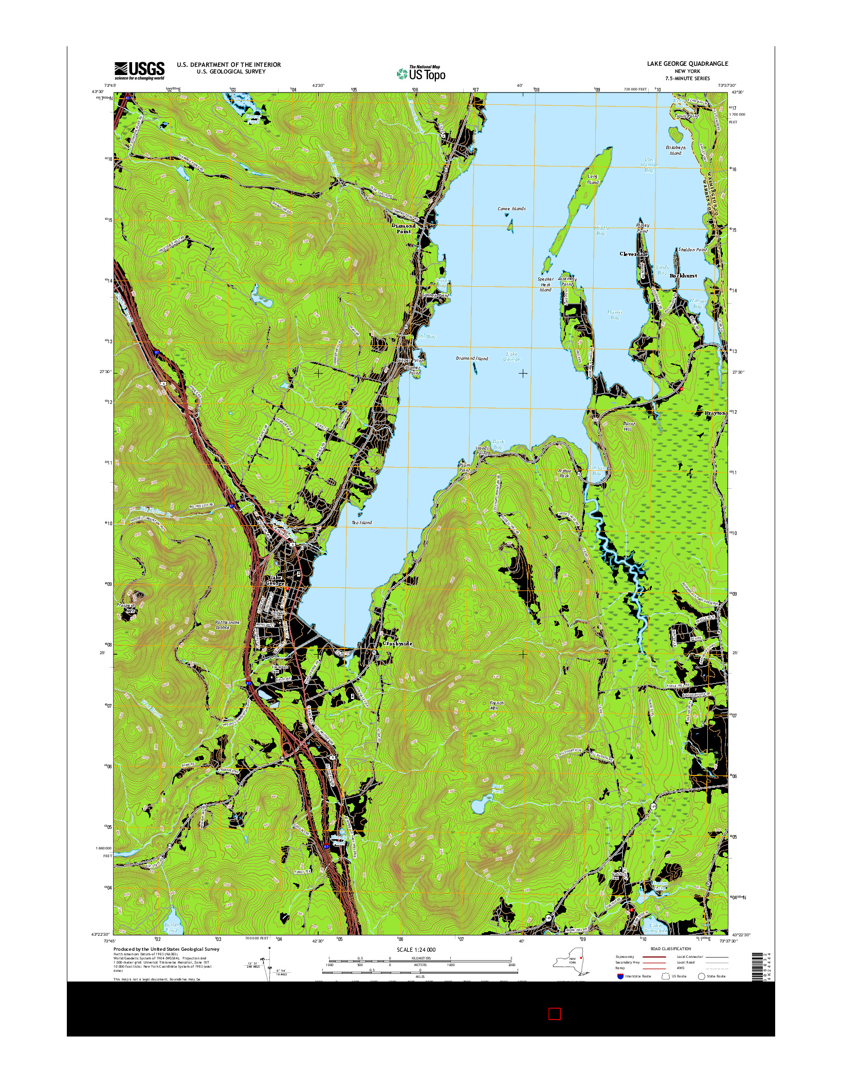 USGS US TOPO 7.5-MINUTE MAP FOR LAKE GEORGE, NY 2016