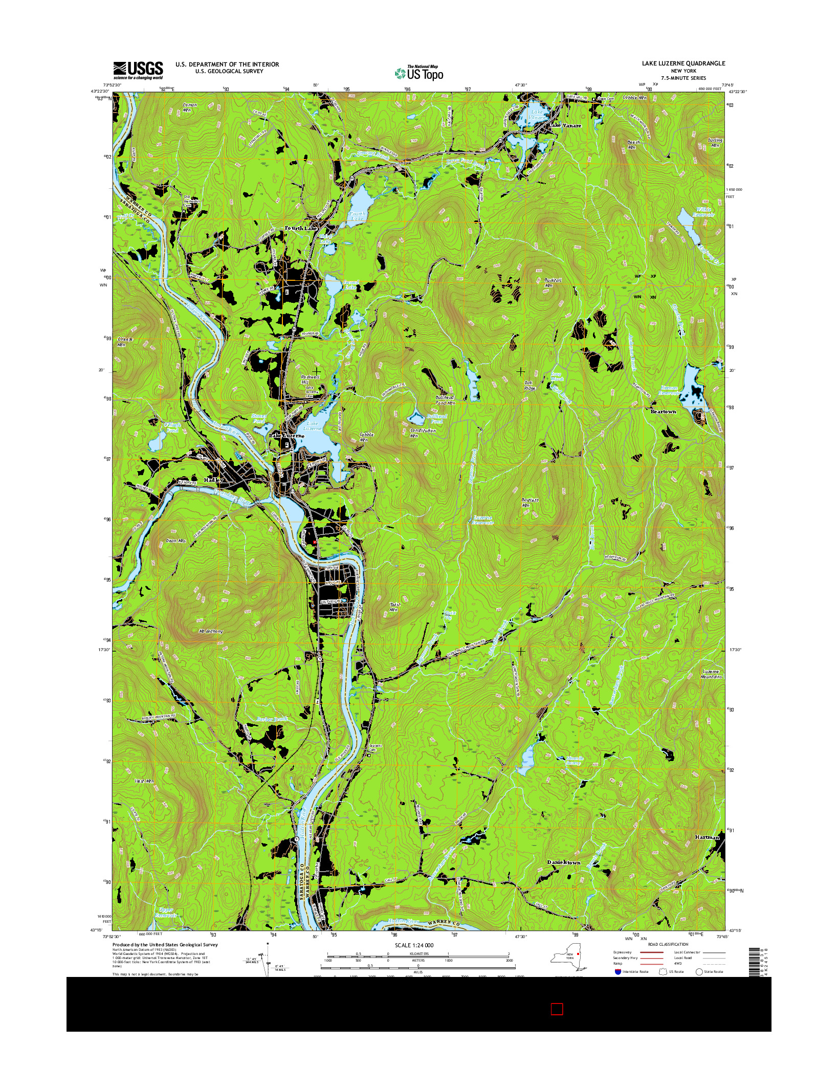 USGS US TOPO 7.5-MINUTE MAP FOR LAKE LUZERNE, NY 2016