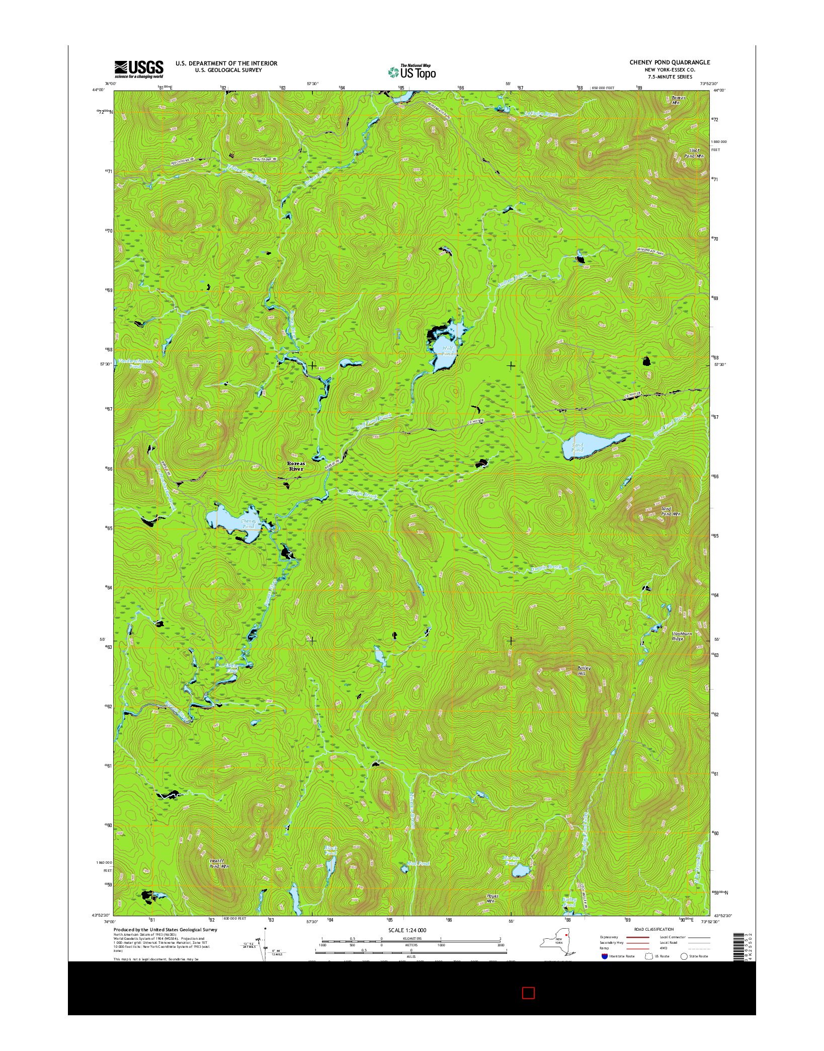 USGS US TOPO 7.5-MINUTE MAP FOR CHENEY POND, NY 2016