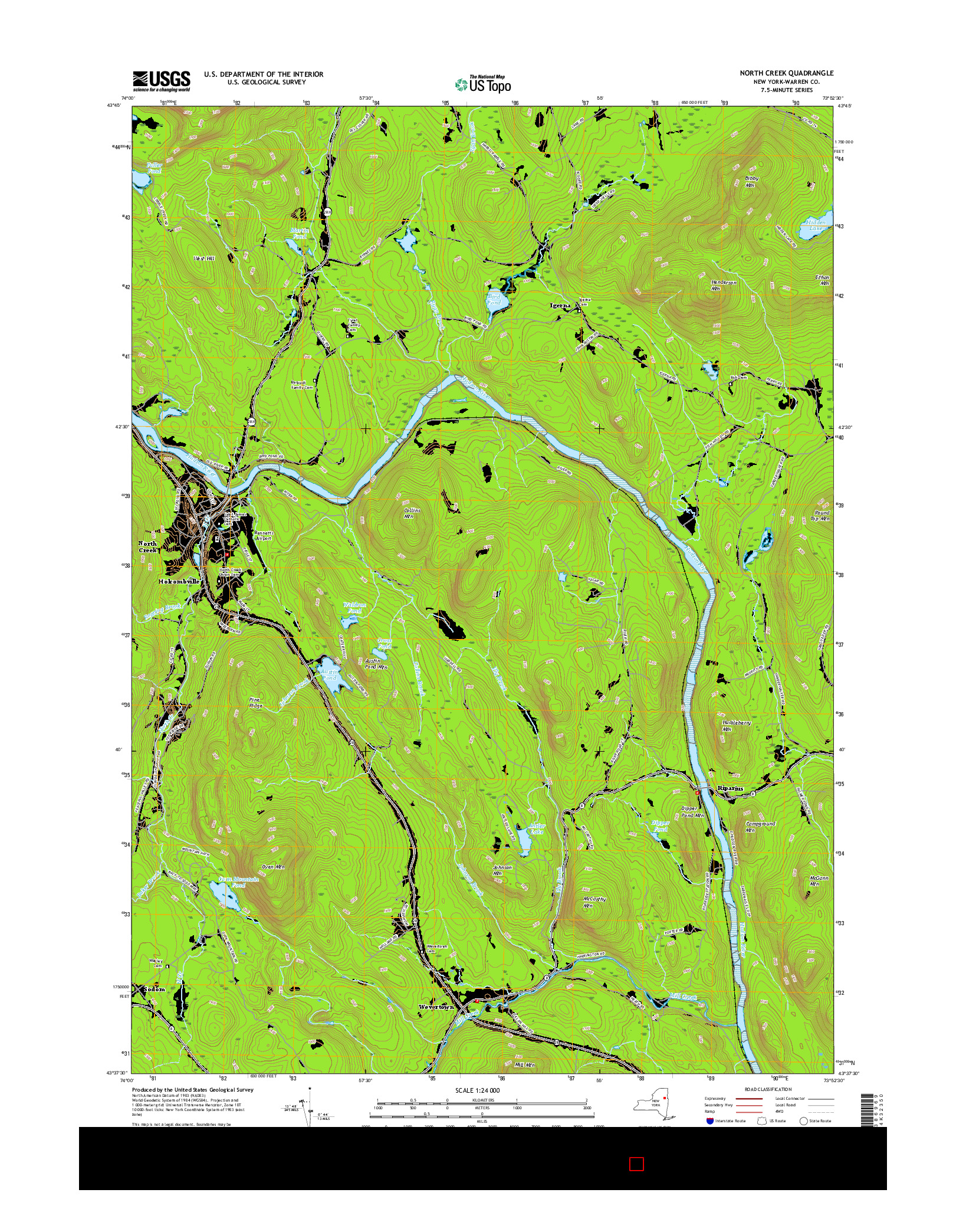 USGS US TOPO 7.5-MINUTE MAP FOR NORTH CREEK, NY 2016