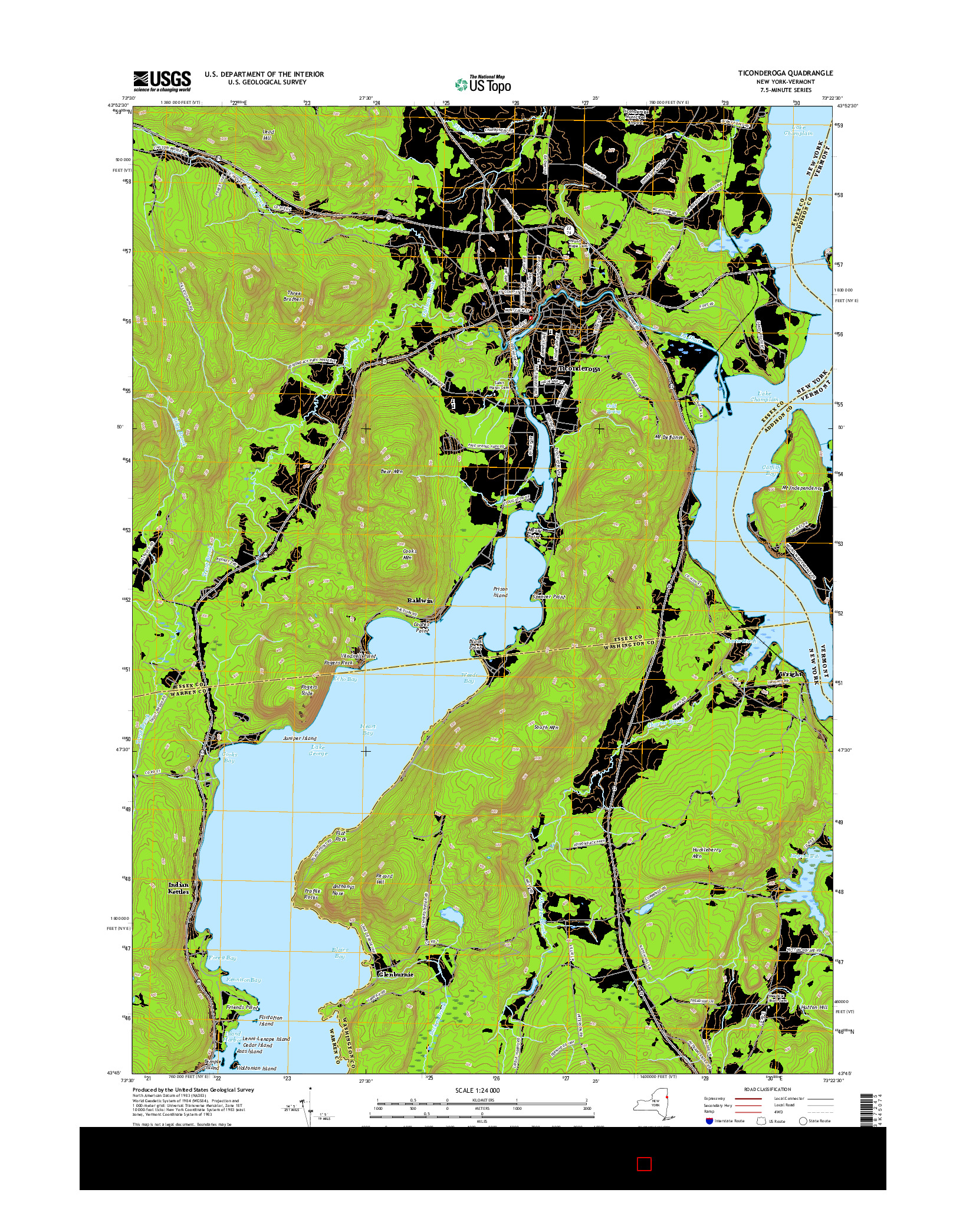 USGS US TOPO 7.5-MINUTE MAP FOR TICONDEROGA, NY-VT 2016