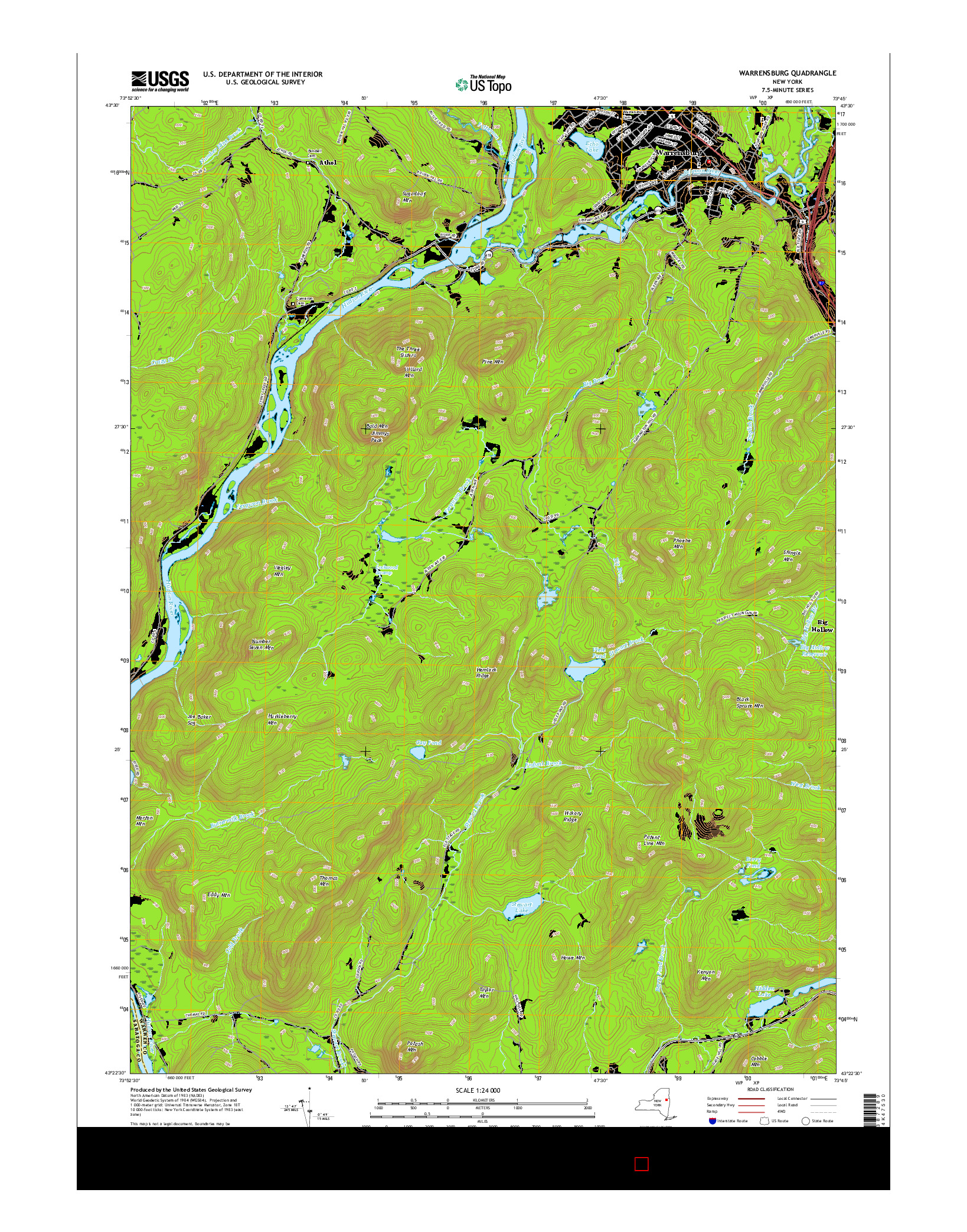 USGS US TOPO 7.5-MINUTE MAP FOR WARRENSBURG, NY 2016