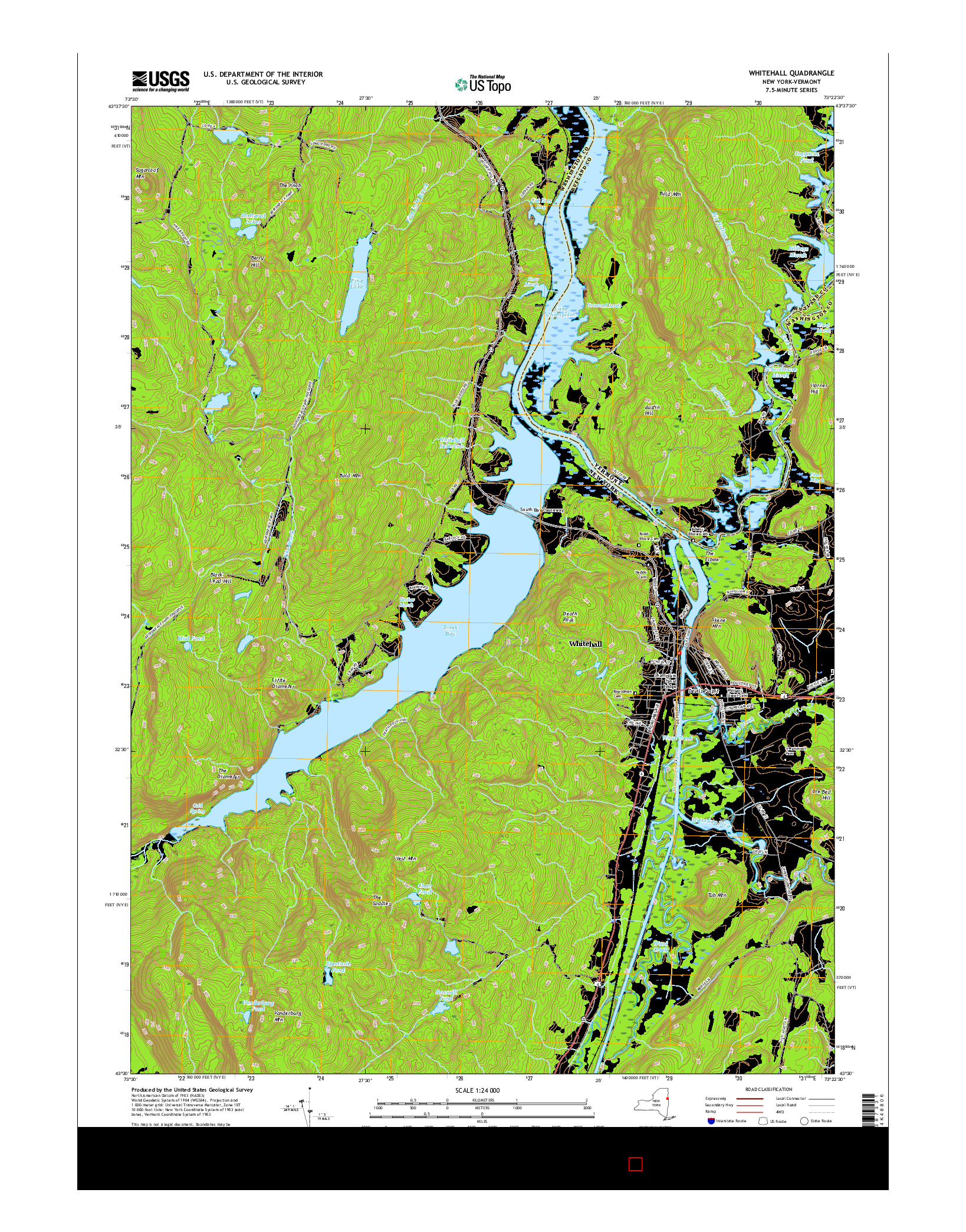 USGS US TOPO 7.5-MINUTE MAP FOR WHITEHALL, NY-VT 2016