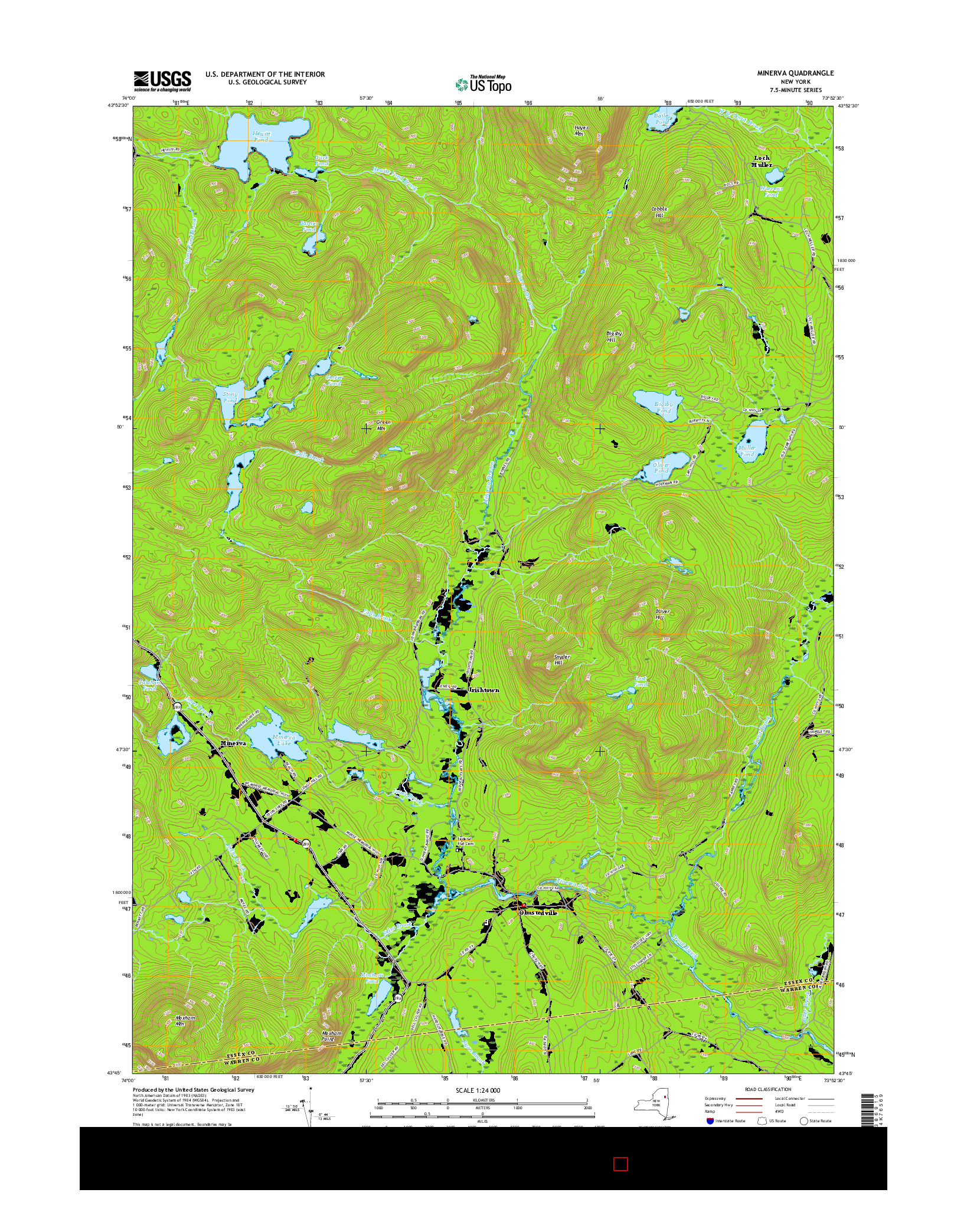 USGS US TOPO 7.5-MINUTE MAP FOR MINERVA, NY 2016