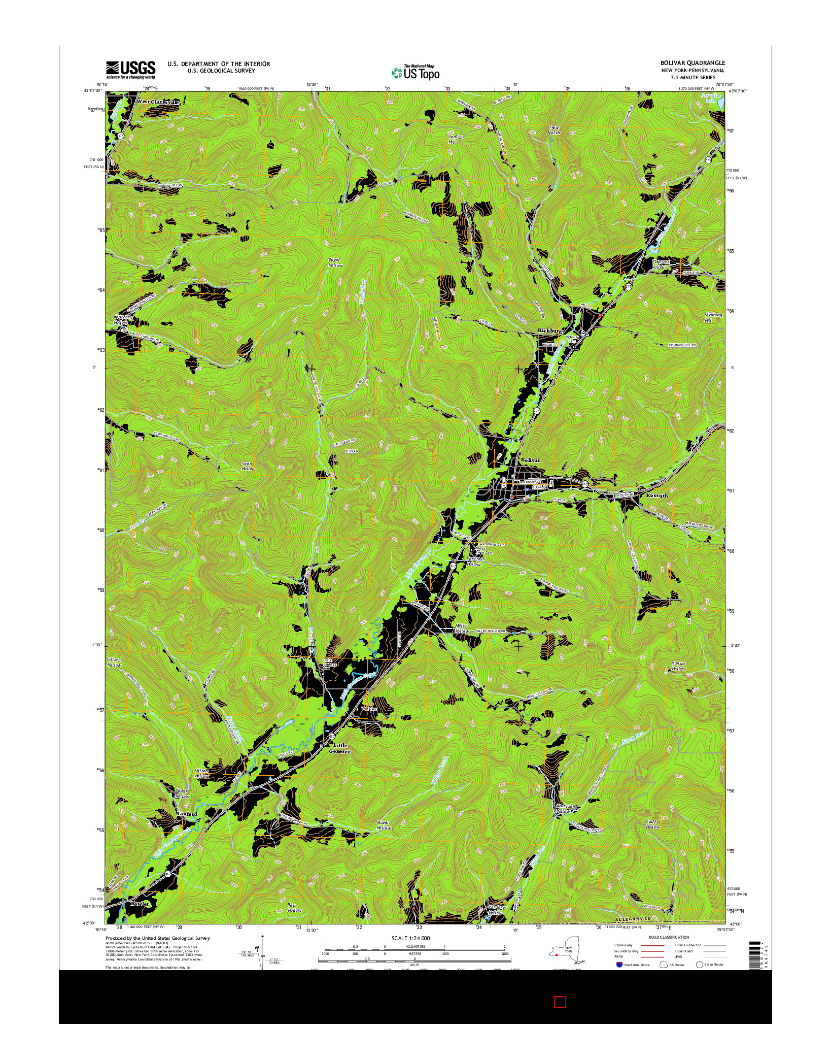 USGS US TOPO 7.5-MINUTE MAP FOR BOLIVAR, NY-PA 2016