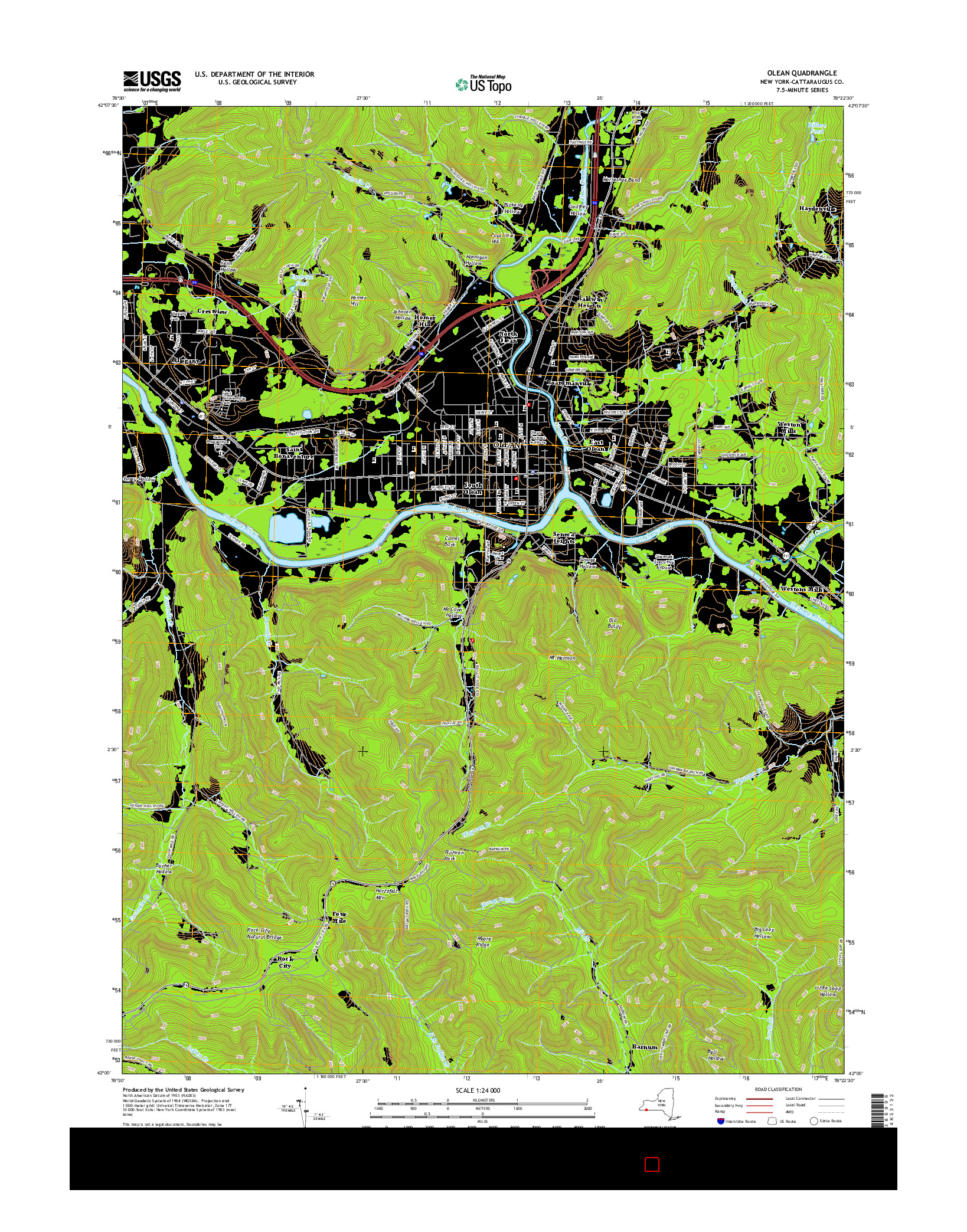 USGS US TOPO 7.5-MINUTE MAP FOR OLEAN, NY 2016