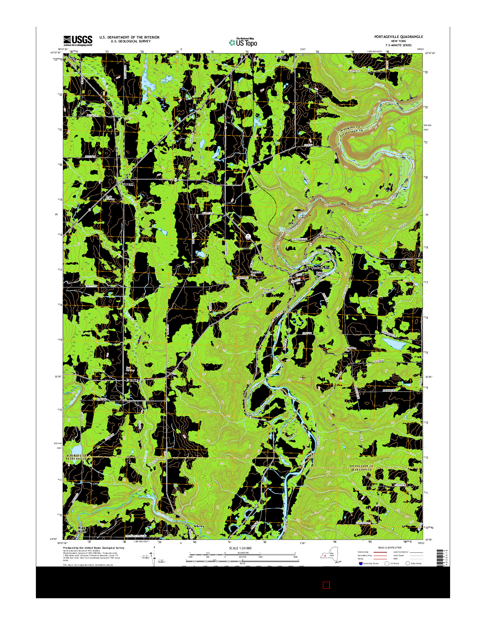USGS US TOPO 7.5-MINUTE MAP FOR PORTAGEVILLE, NY 2016