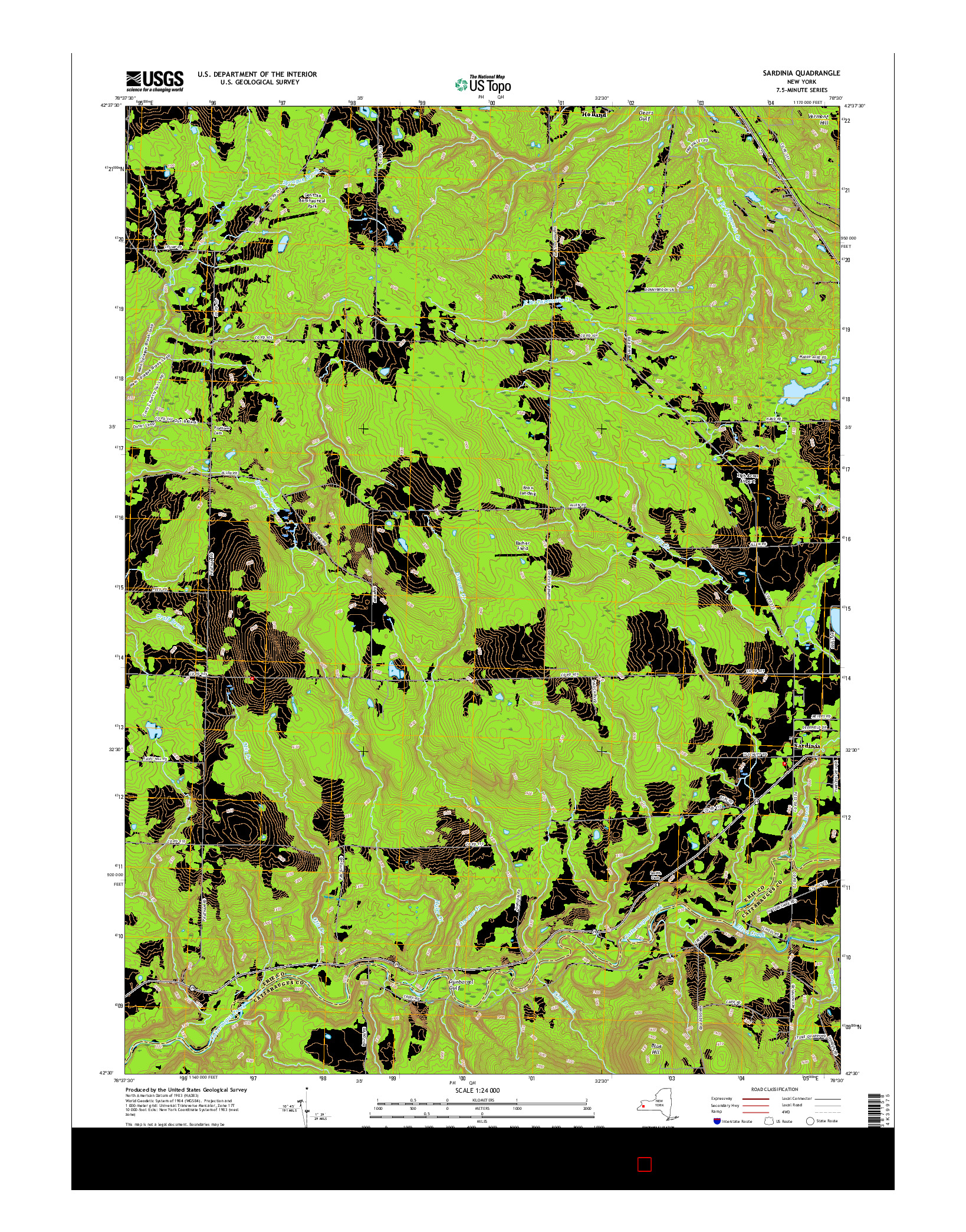 USGS US TOPO 7.5-MINUTE MAP FOR SARDINIA, NY 2016