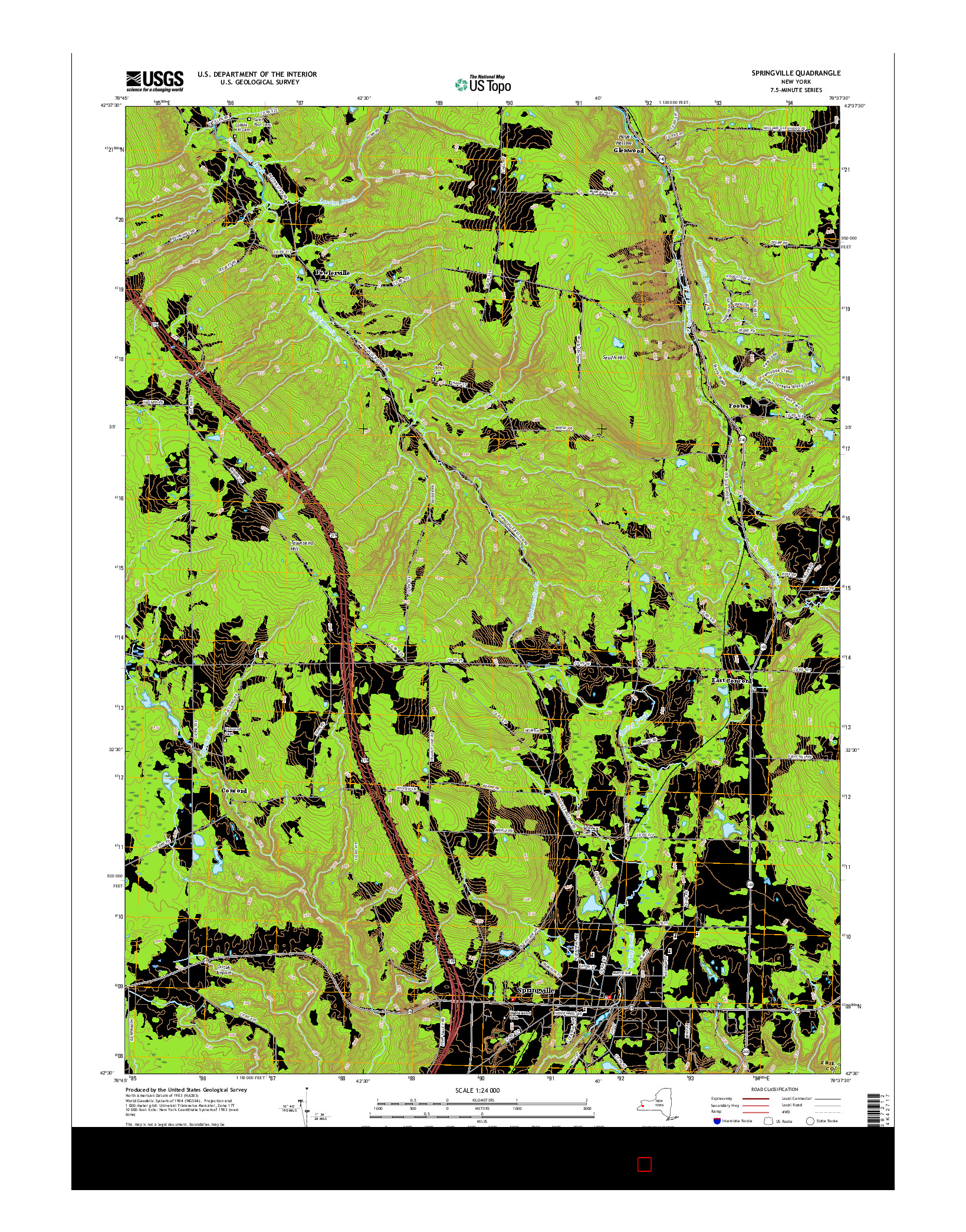 USGS US TOPO 7.5-MINUTE MAP FOR SPRINGVILLE, NY 2016