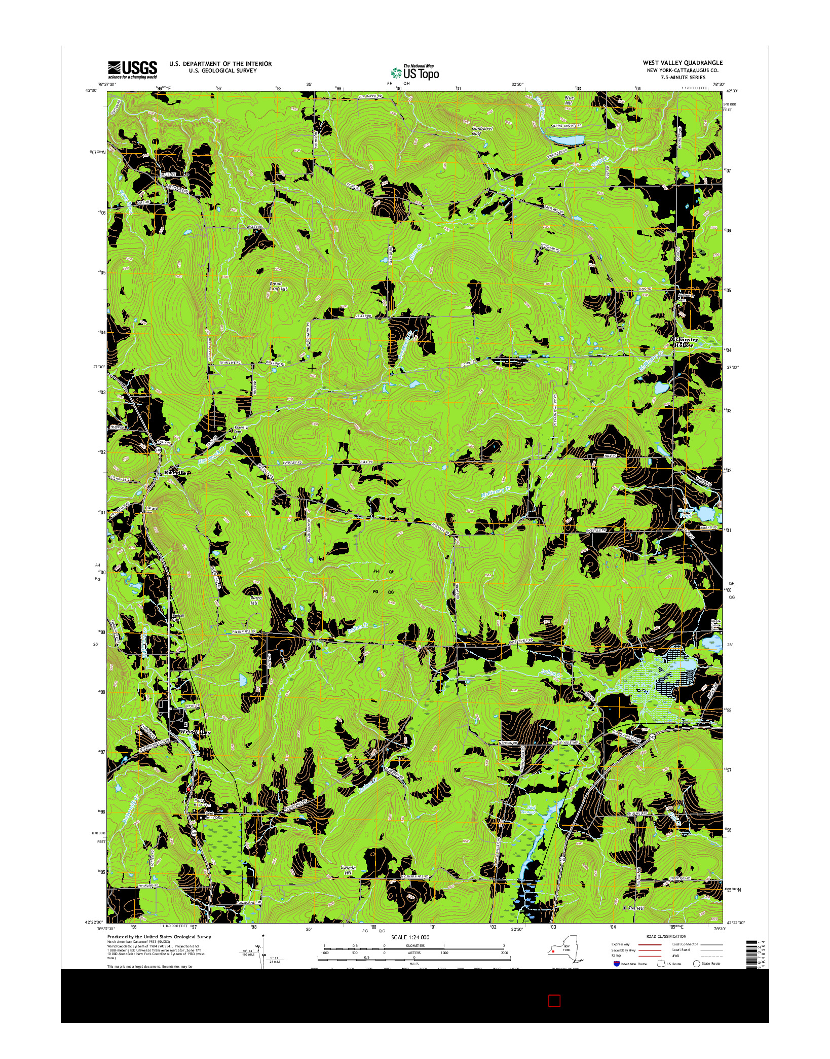 USGS US TOPO 7.5-MINUTE MAP FOR WEST VALLEY, NY 2016