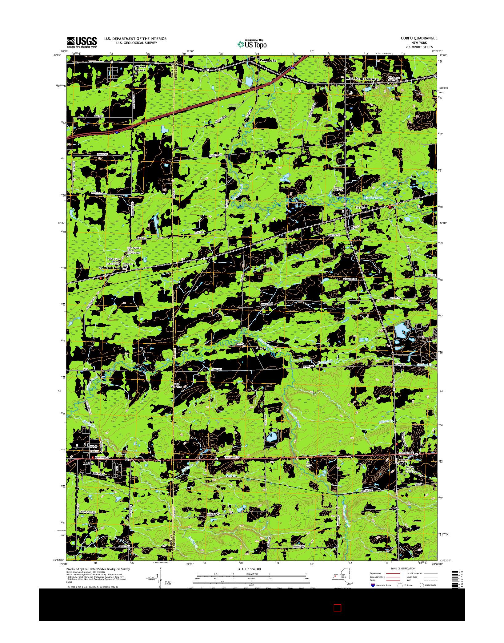 USGS US TOPO 7.5-MINUTE MAP FOR CORFU, NY 2016