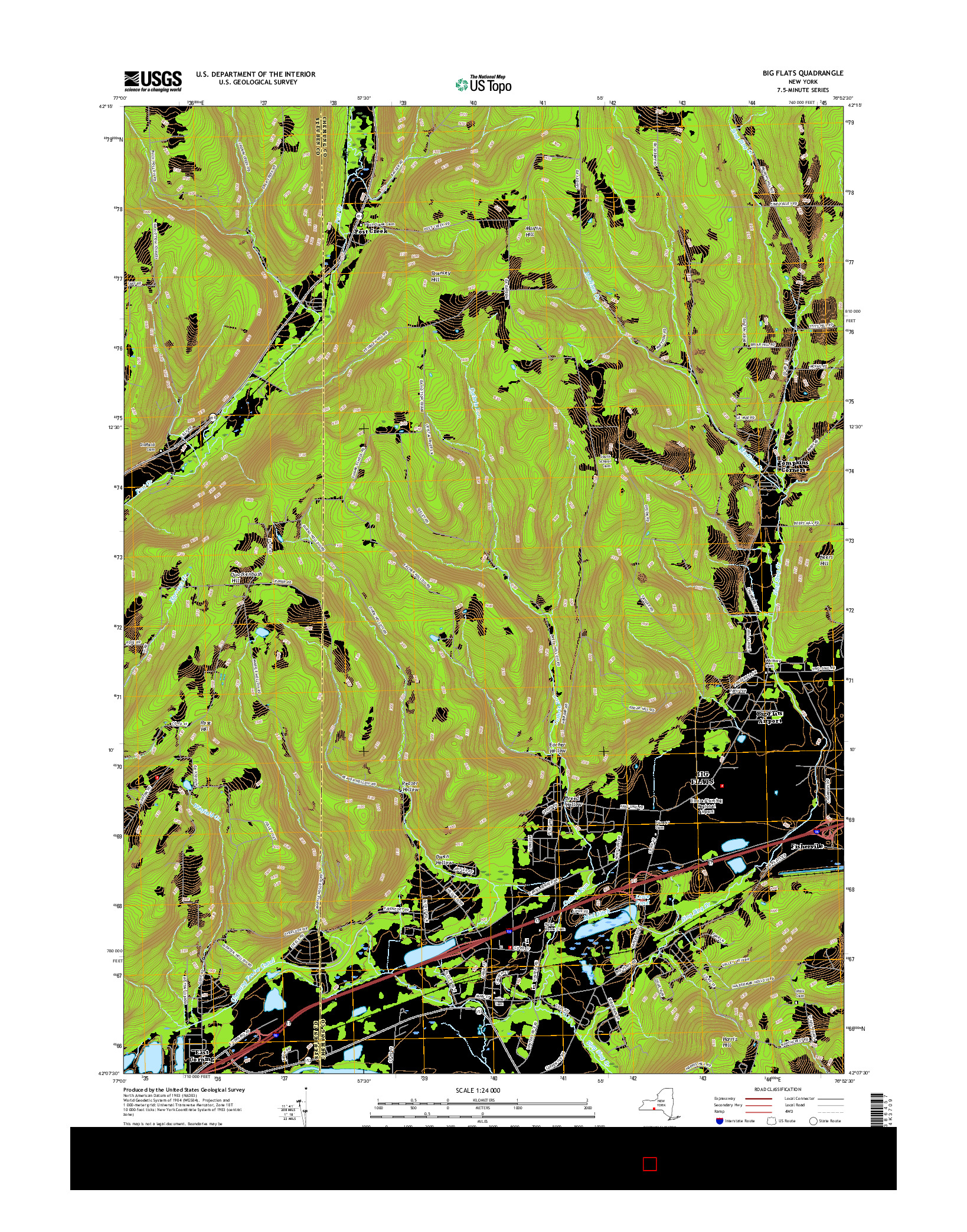 USGS US TOPO 7.5-MINUTE MAP FOR BIG FLATS, NY 2016