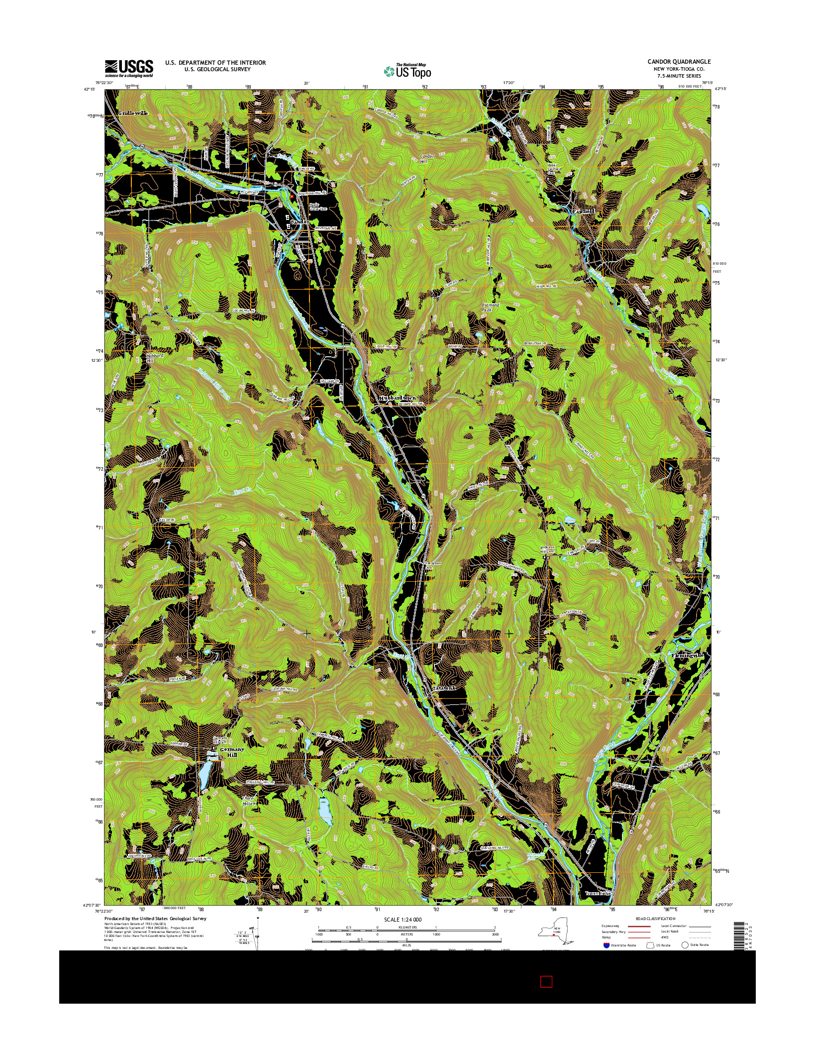 USGS US TOPO 7.5-MINUTE MAP FOR CANDOR, NY 2016