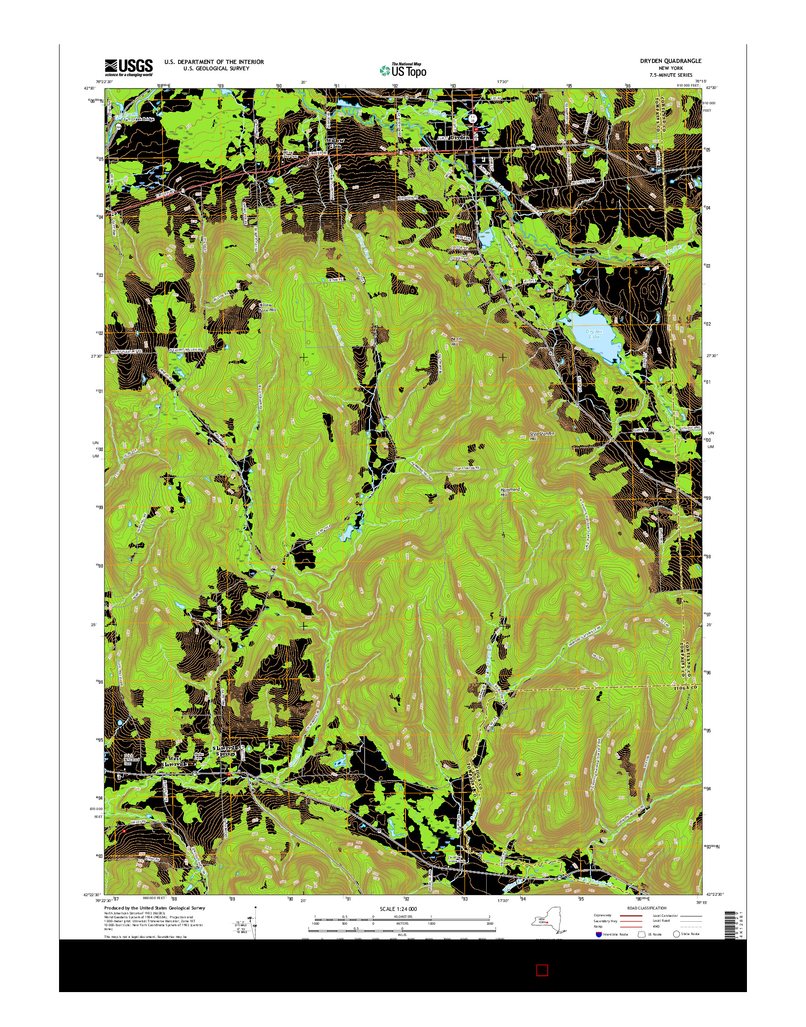 USGS US TOPO 7.5-MINUTE MAP FOR DRYDEN, NY 2016