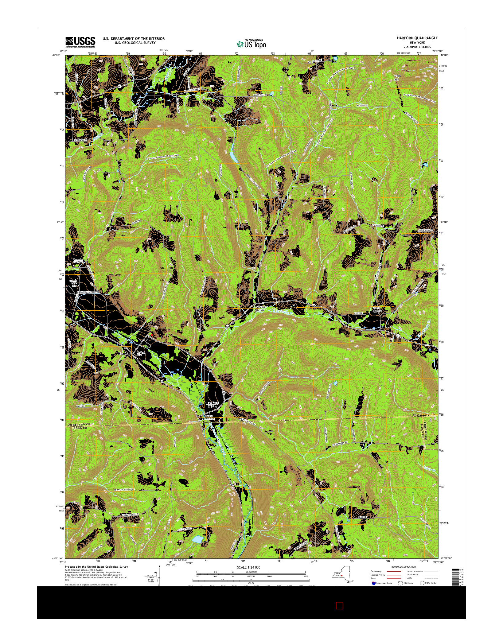 USGS US TOPO 7.5-MINUTE MAP FOR HARFORD, NY 2016