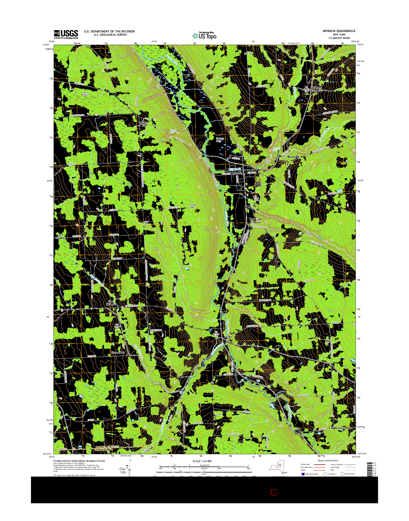 USGS US TOPO 7.5-MINUTE MAP FOR MORAVIA, NY 2016