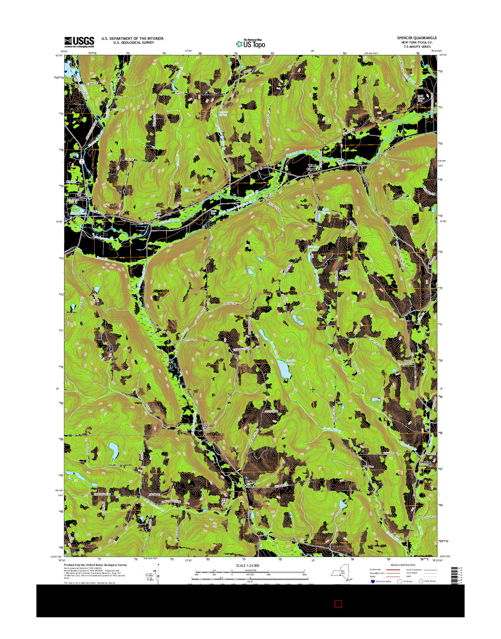 USGS US TOPO 7.5-MINUTE MAP FOR SPENCER, NY 2016