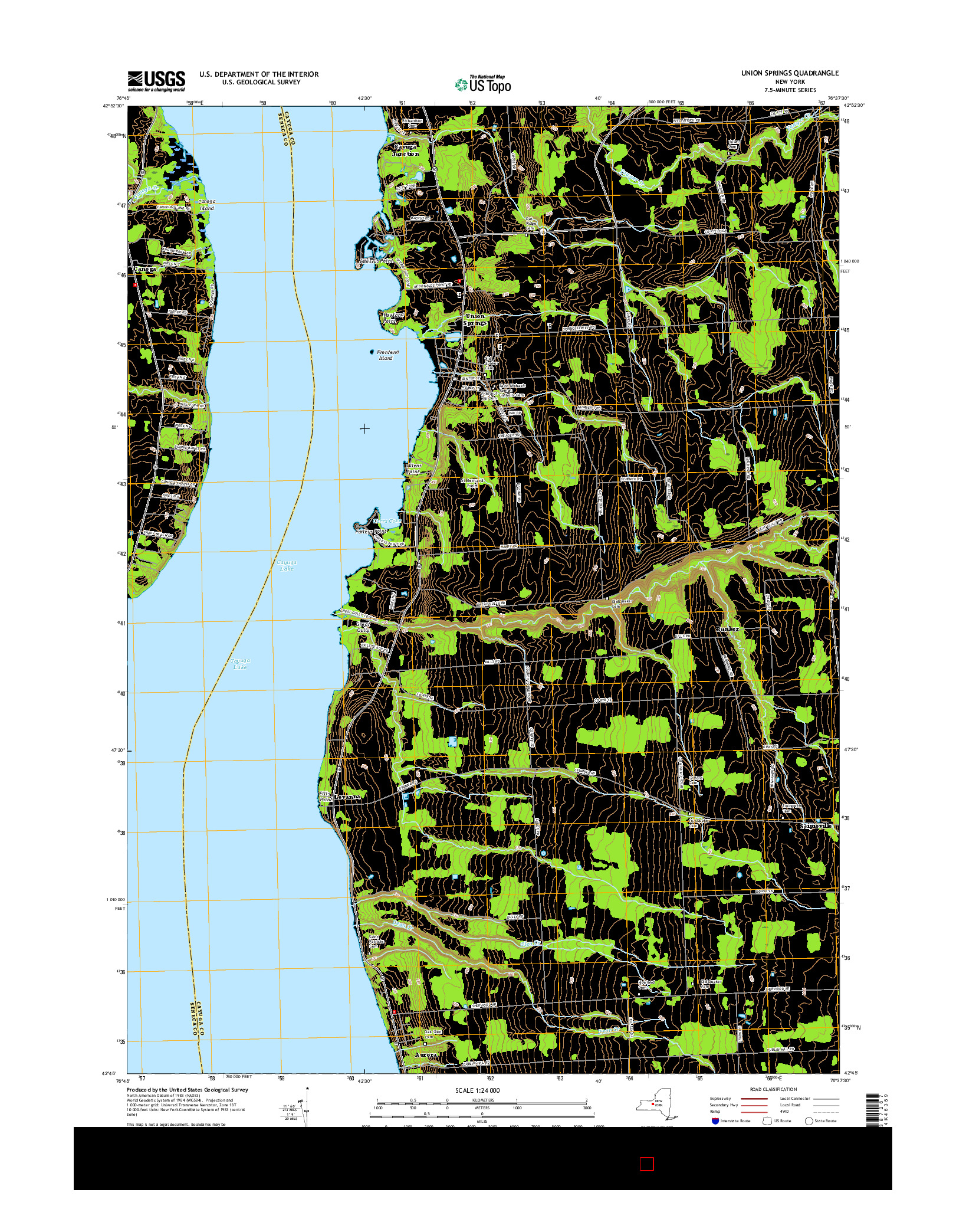 USGS US TOPO 7.5-MINUTE MAP FOR UNION SPRINGS, NY 2016