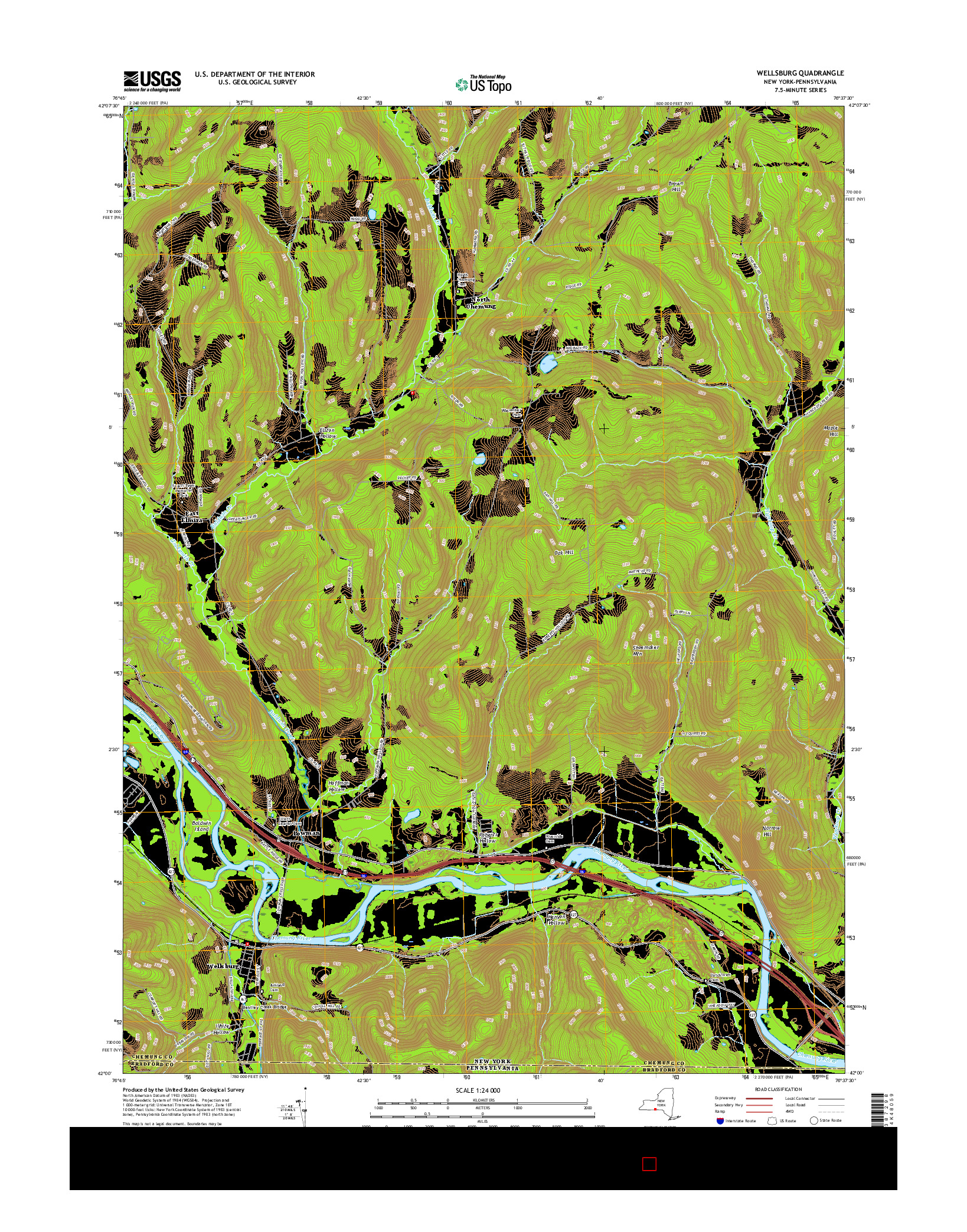 USGS US TOPO 7.5-MINUTE MAP FOR WELLSBURG, NY-PA 2016