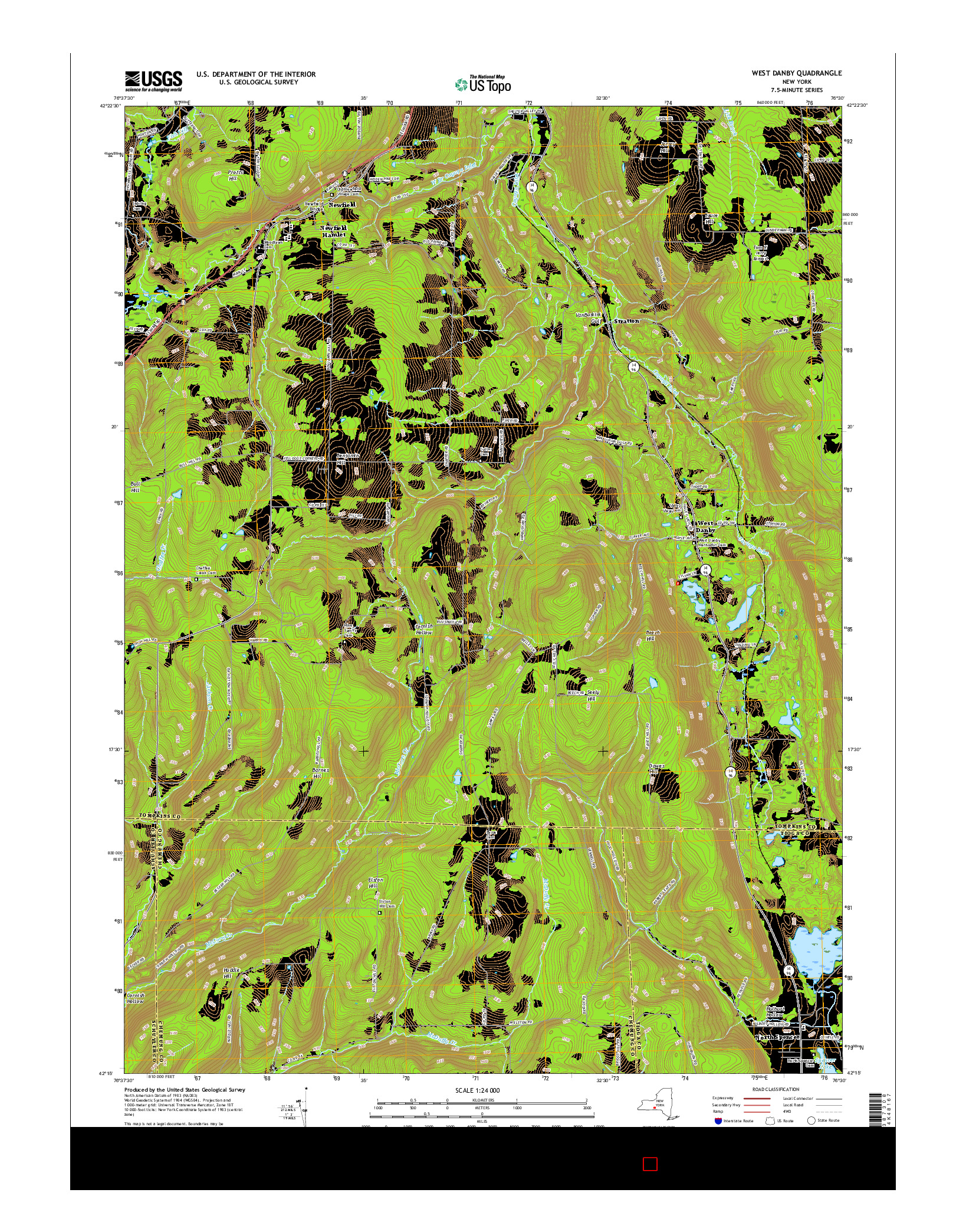 USGS US TOPO 7.5-MINUTE MAP FOR WEST DANBY, NY 2016