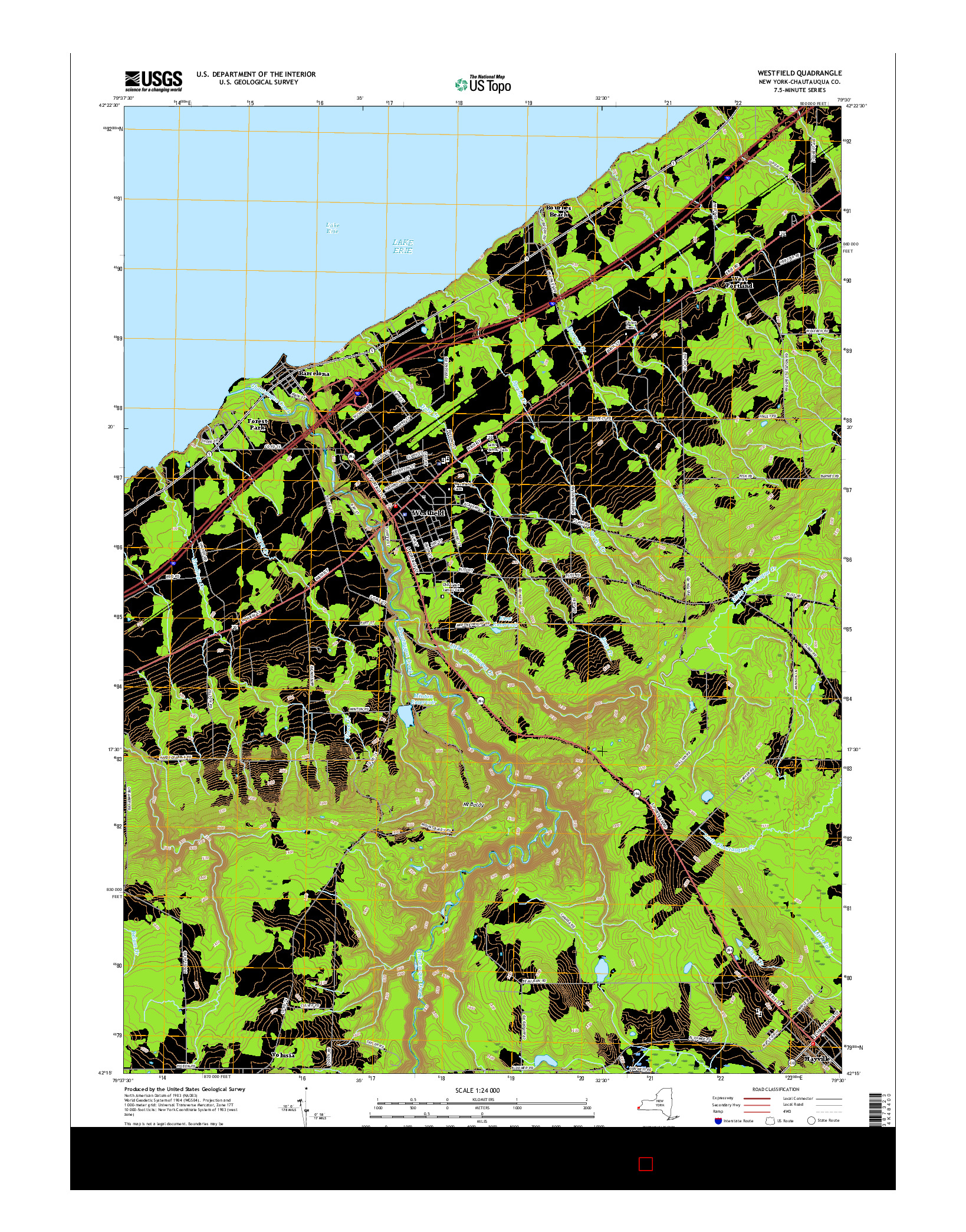 USGS US TOPO 7.5-MINUTE MAP FOR WESTFIELD, NY 2016