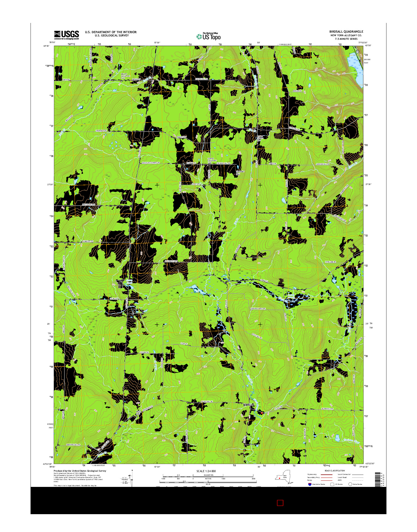 USGS US TOPO 7.5-MINUTE MAP FOR BIRDSALL, NY 2016