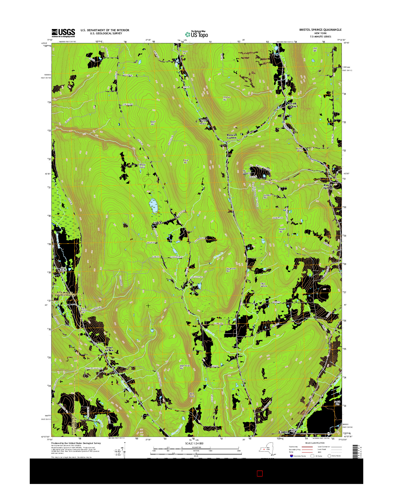 USGS US TOPO 7.5-MINUTE MAP FOR BRISTOL SPRINGS, NY 2016