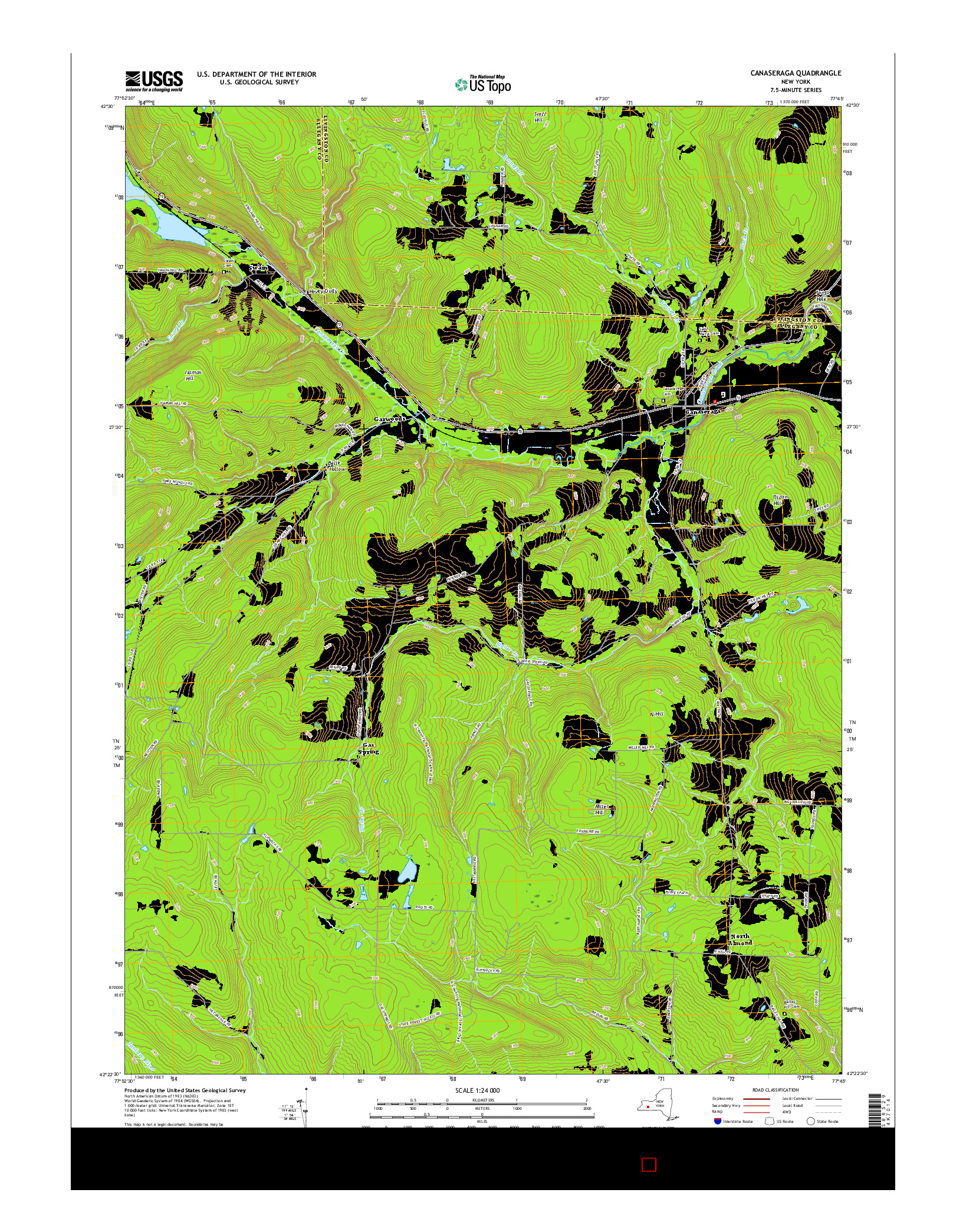 USGS US TOPO 7.5-MINUTE MAP FOR CANASERAGA, NY 2016