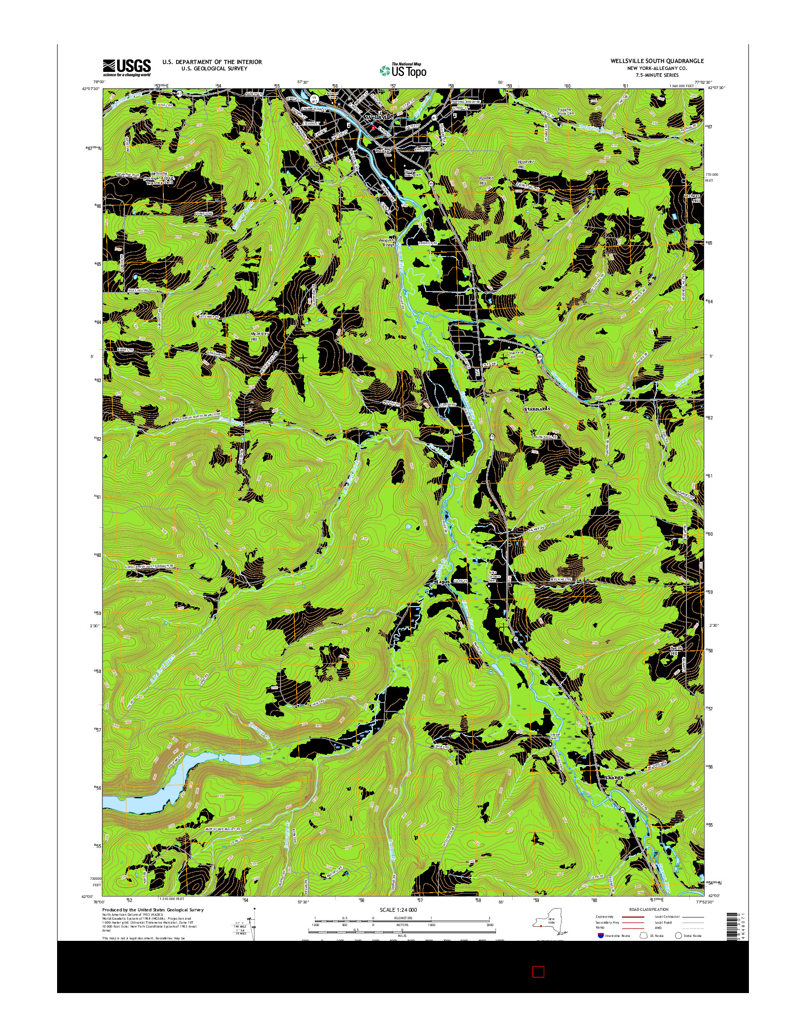 USGS US TOPO 7.5-MINUTE MAP FOR WELLSVILLE SOUTH, NY 2016