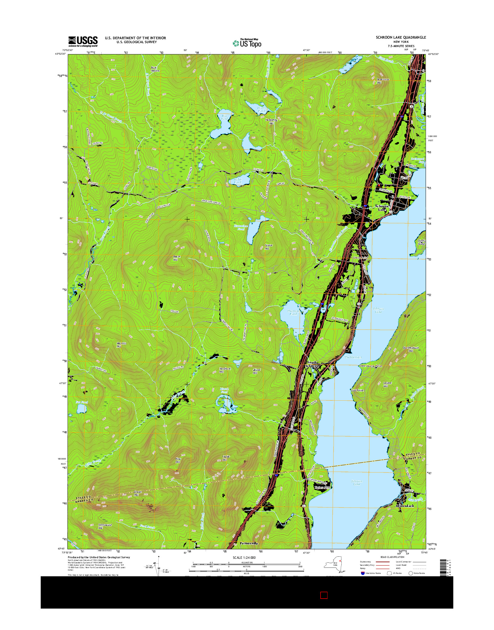 USGS US TOPO 7.5-MINUTE MAP FOR SCHROON LAKE, NY 2016