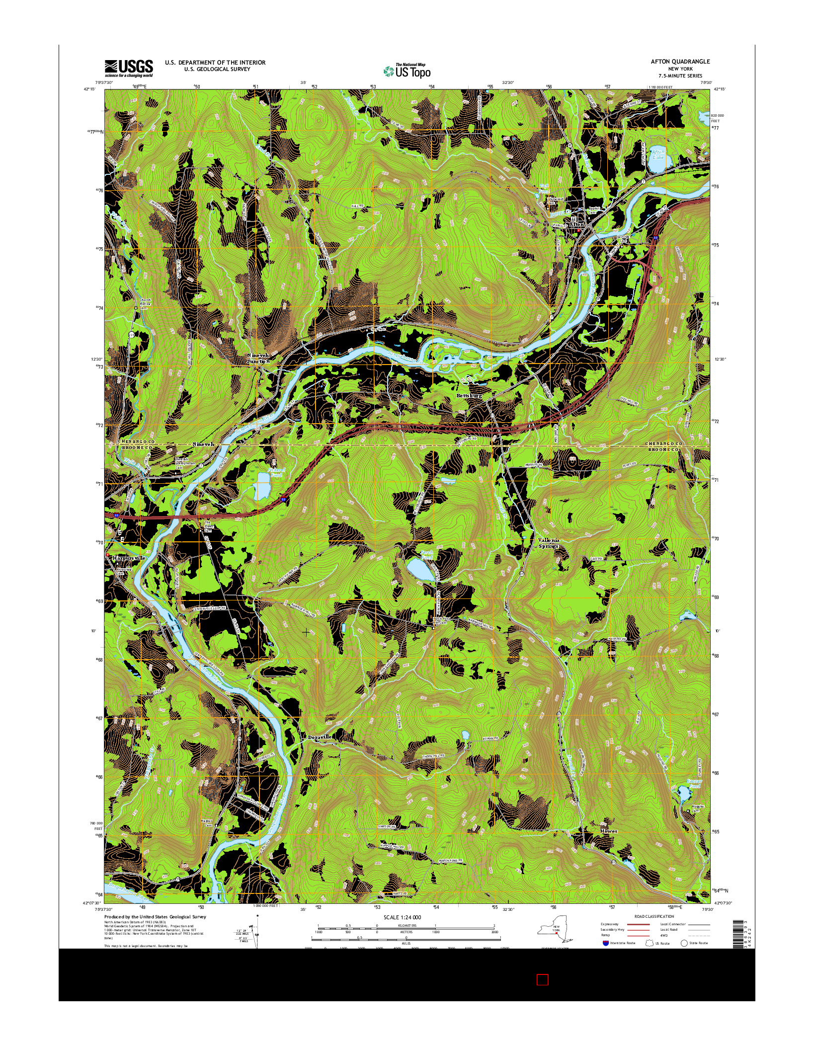 USGS US TOPO 7.5-MINUTE MAP FOR AFTON, NY 2016