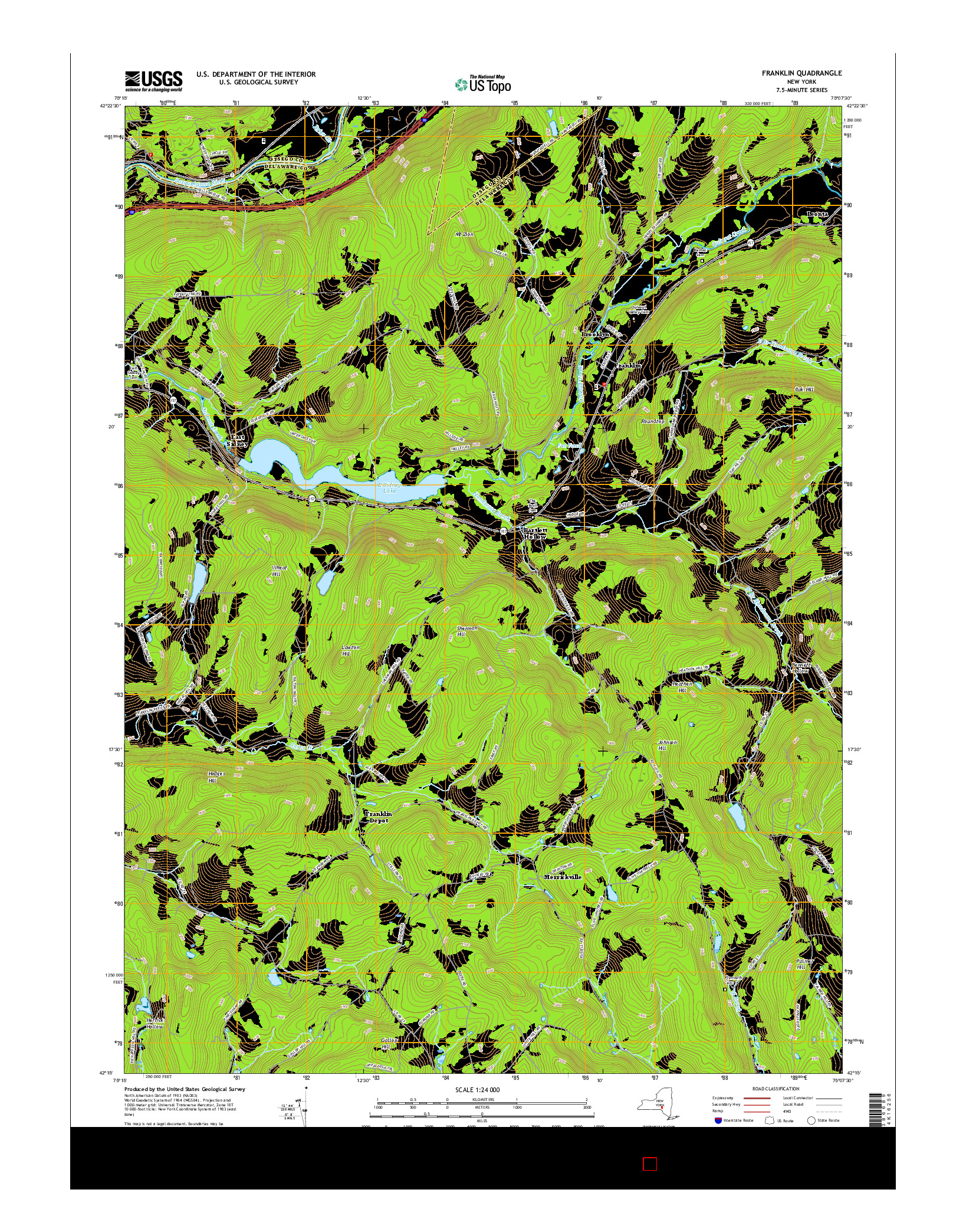 USGS US TOPO 7.5-MINUTE MAP FOR FRANKLIN, NY 2016