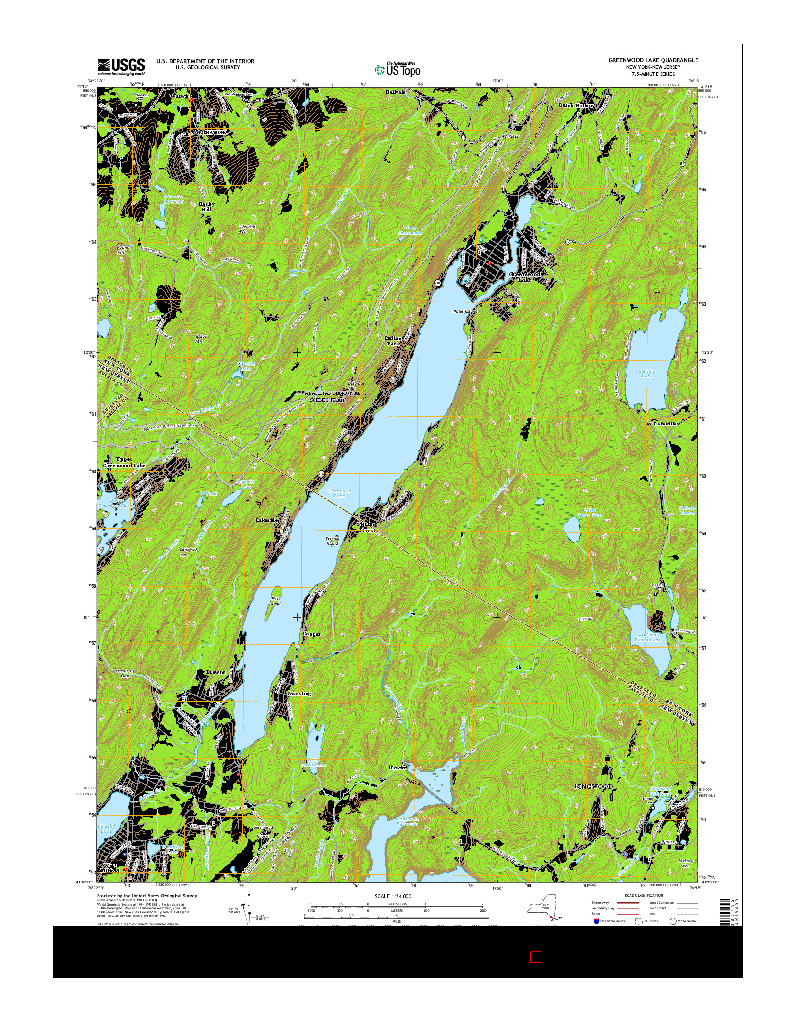 USGS US TOPO 7.5-MINUTE MAP FOR GREENWOOD LAKE, NY-NJ 2016