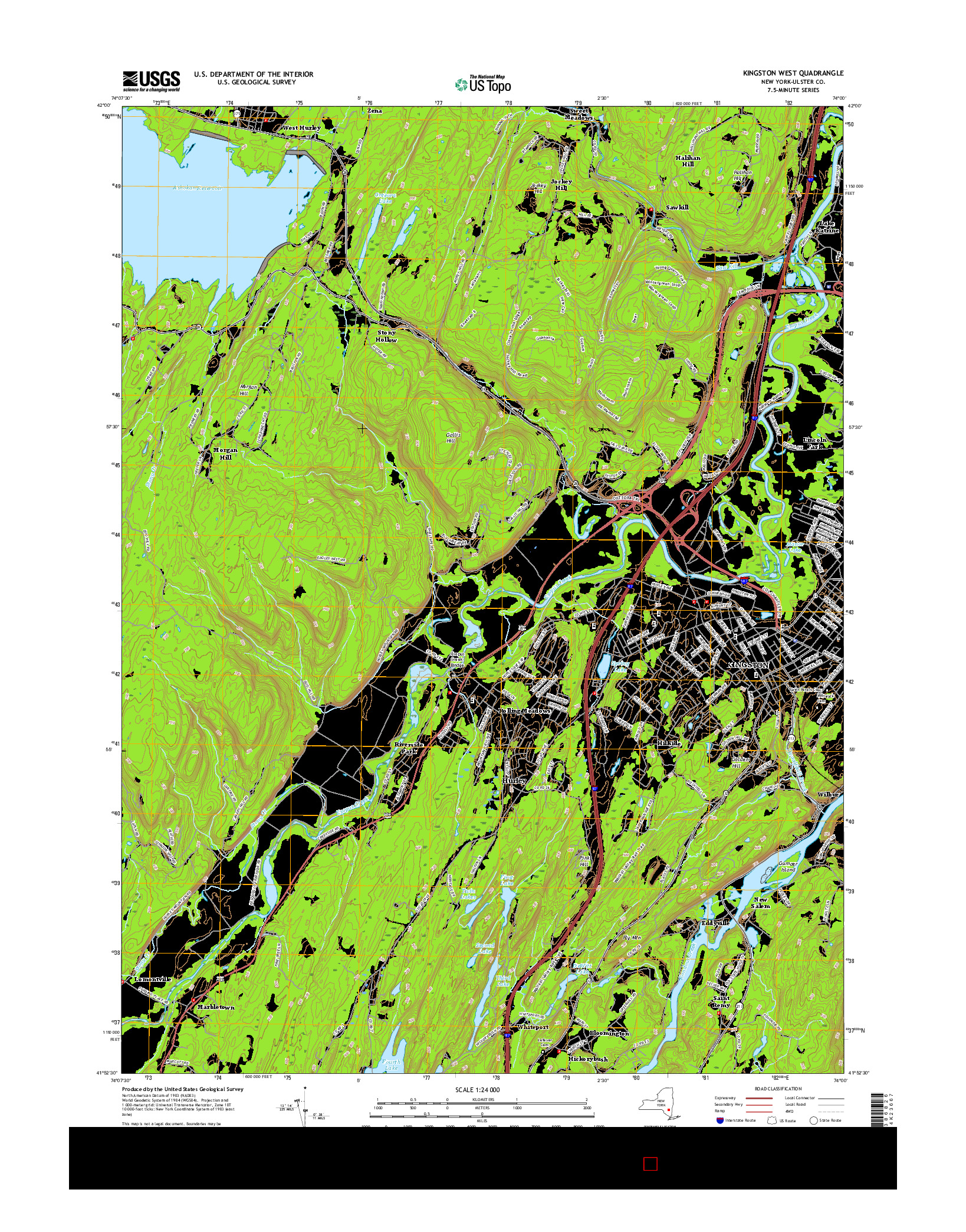 USGS US TOPO 7.5-MINUTE MAP FOR KINGSTON WEST, NY 2016