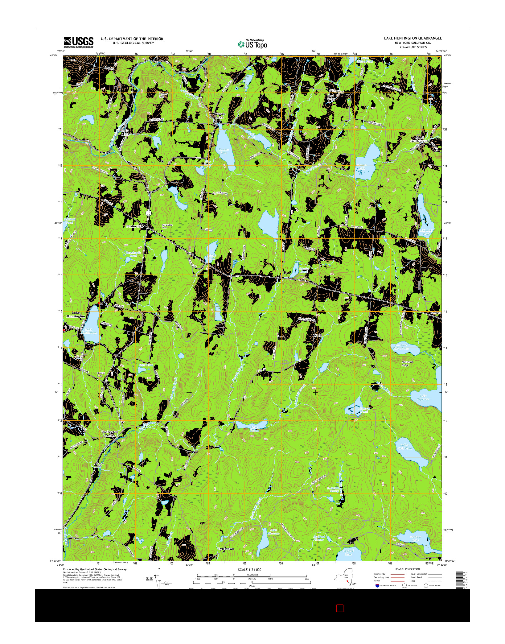 USGS US TOPO 7.5-MINUTE MAP FOR LAKE HUNTINGTON, NY 2016