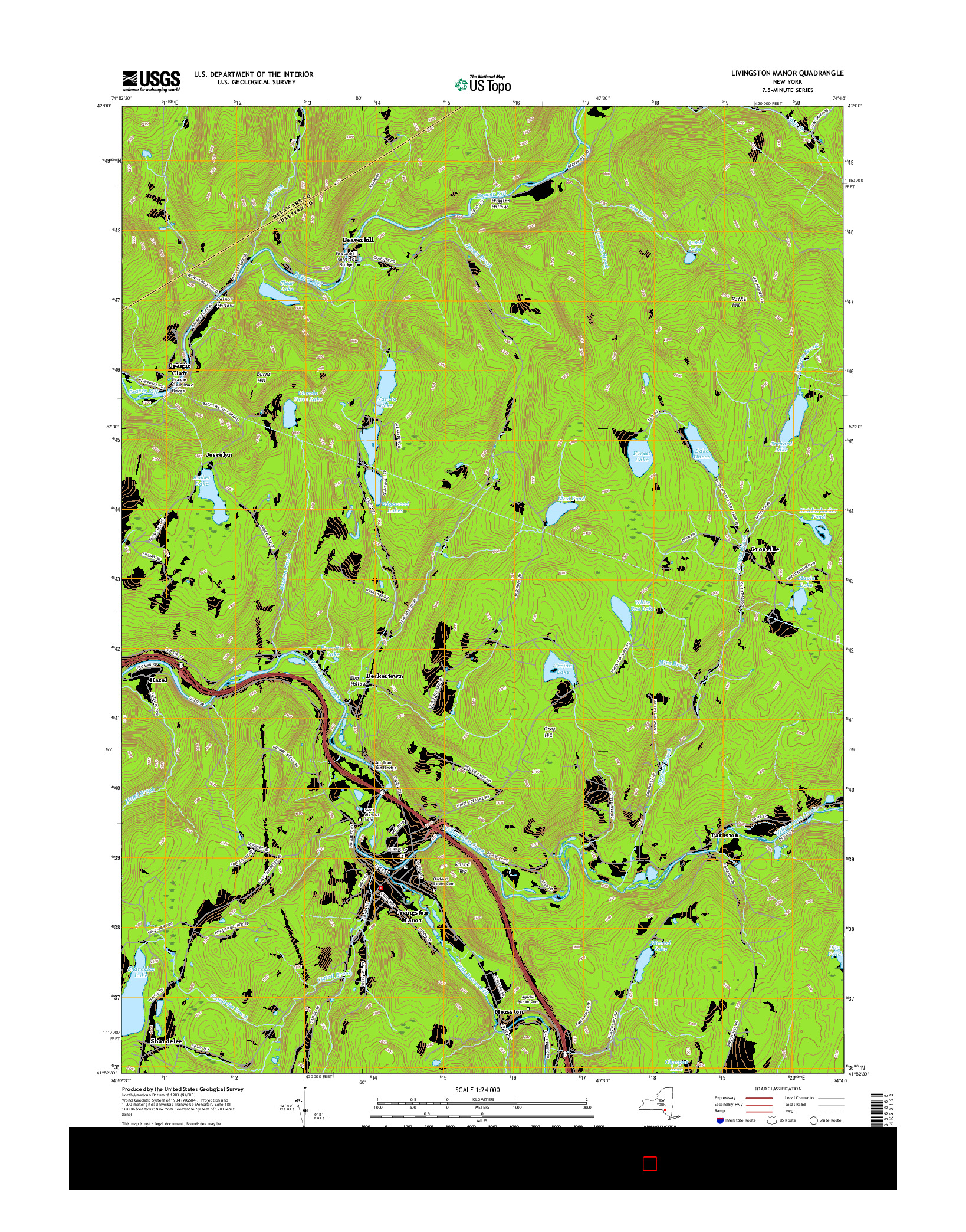 USGS US TOPO 7.5-MINUTE MAP FOR LIVINGSTON MANOR, NY 2016