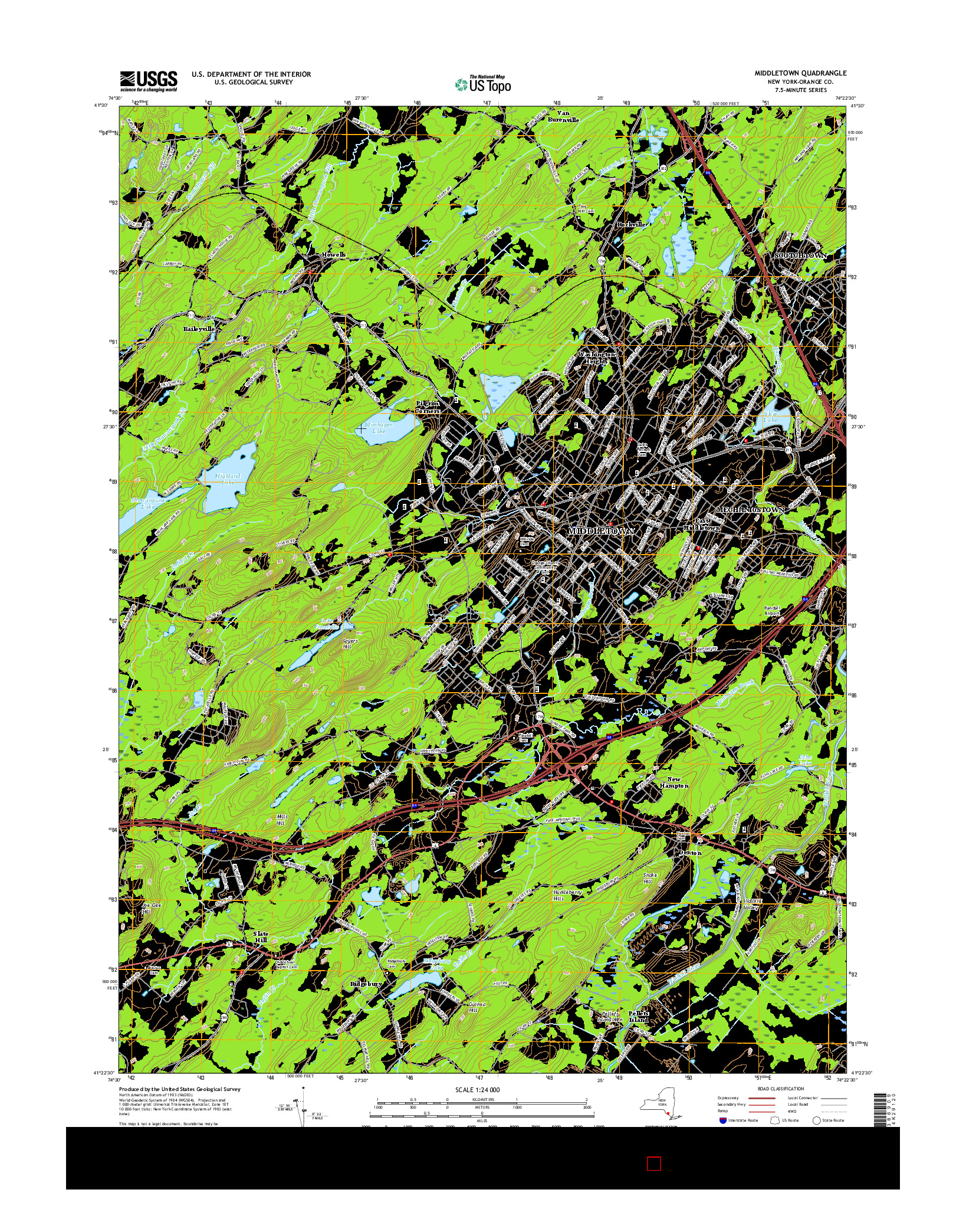 USGS US TOPO 7.5-MINUTE MAP FOR MIDDLETOWN, NY 2016