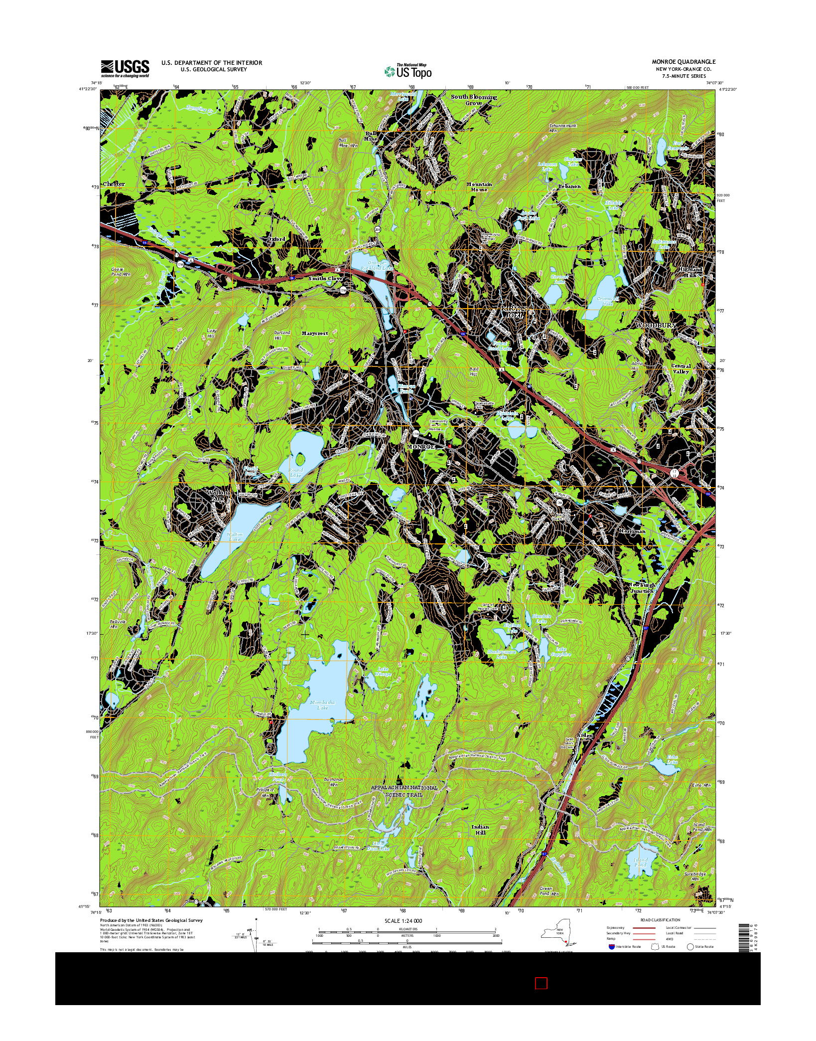 USGS US TOPO 7.5-MINUTE MAP FOR MONROE, NY 2016