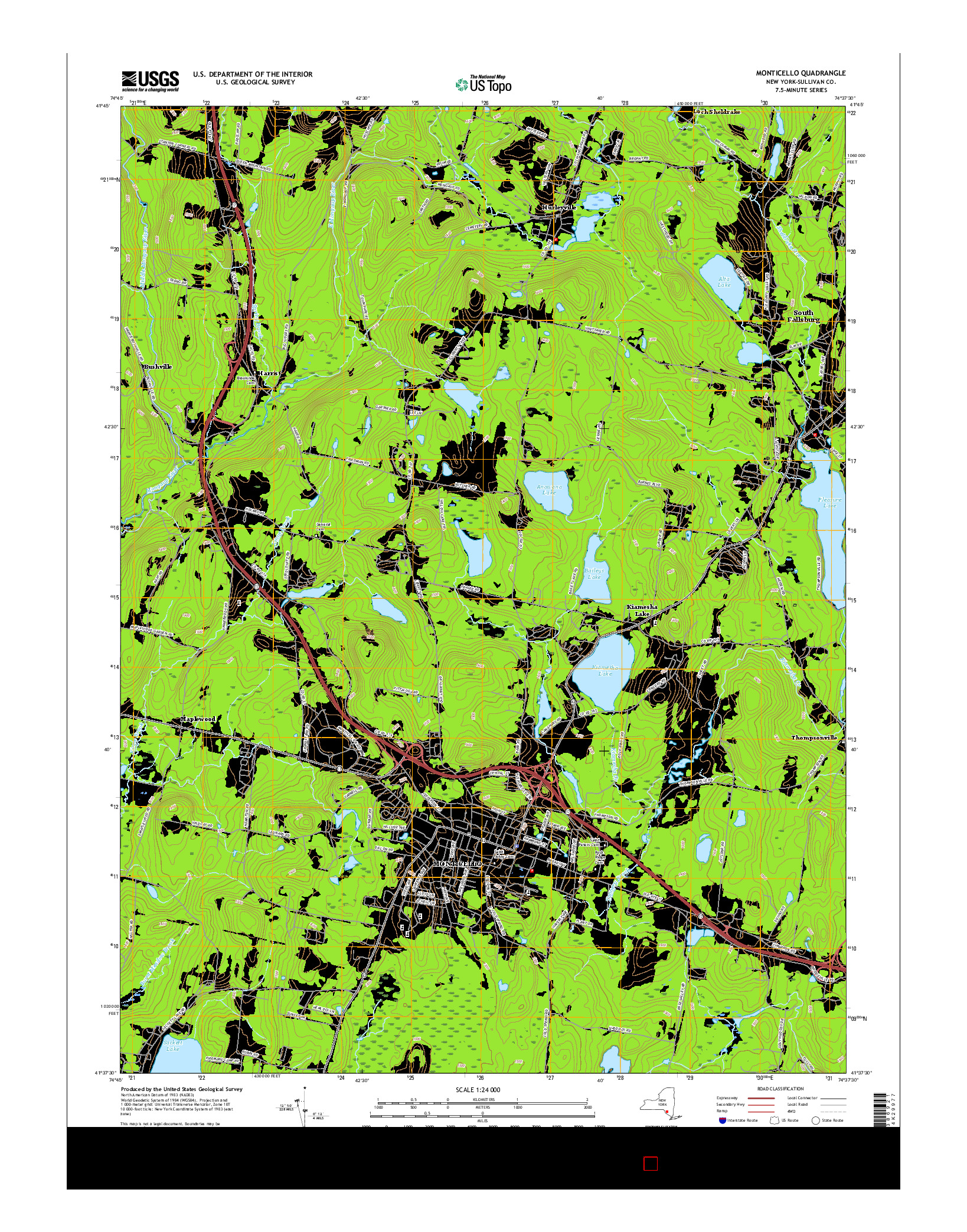 USGS US TOPO 7.5-MINUTE MAP FOR MONTICELLO, NY 2016