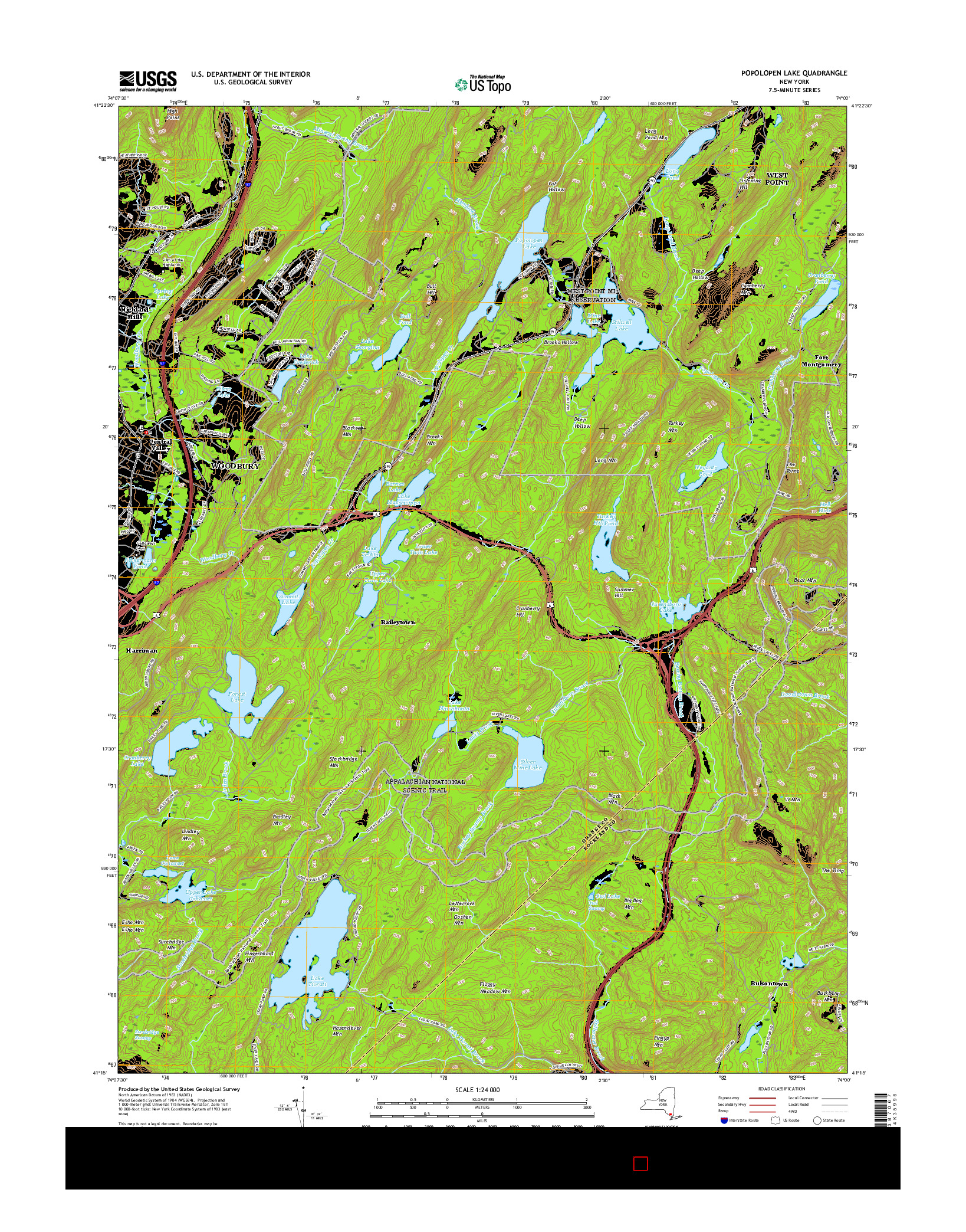 USGS US TOPO 7.5-MINUTE MAP FOR POPOLOPEN LAKE, NY 2016