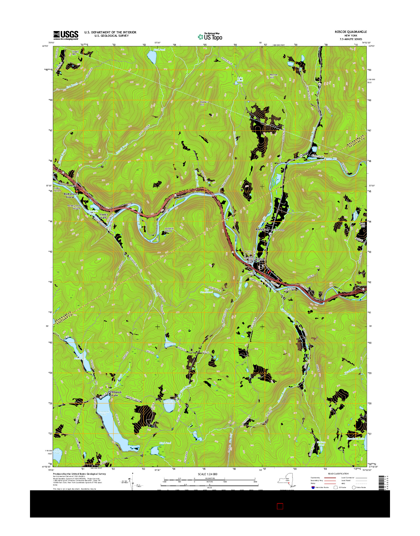 USGS US TOPO 7.5-MINUTE MAP FOR ROSCOE, NY 2016