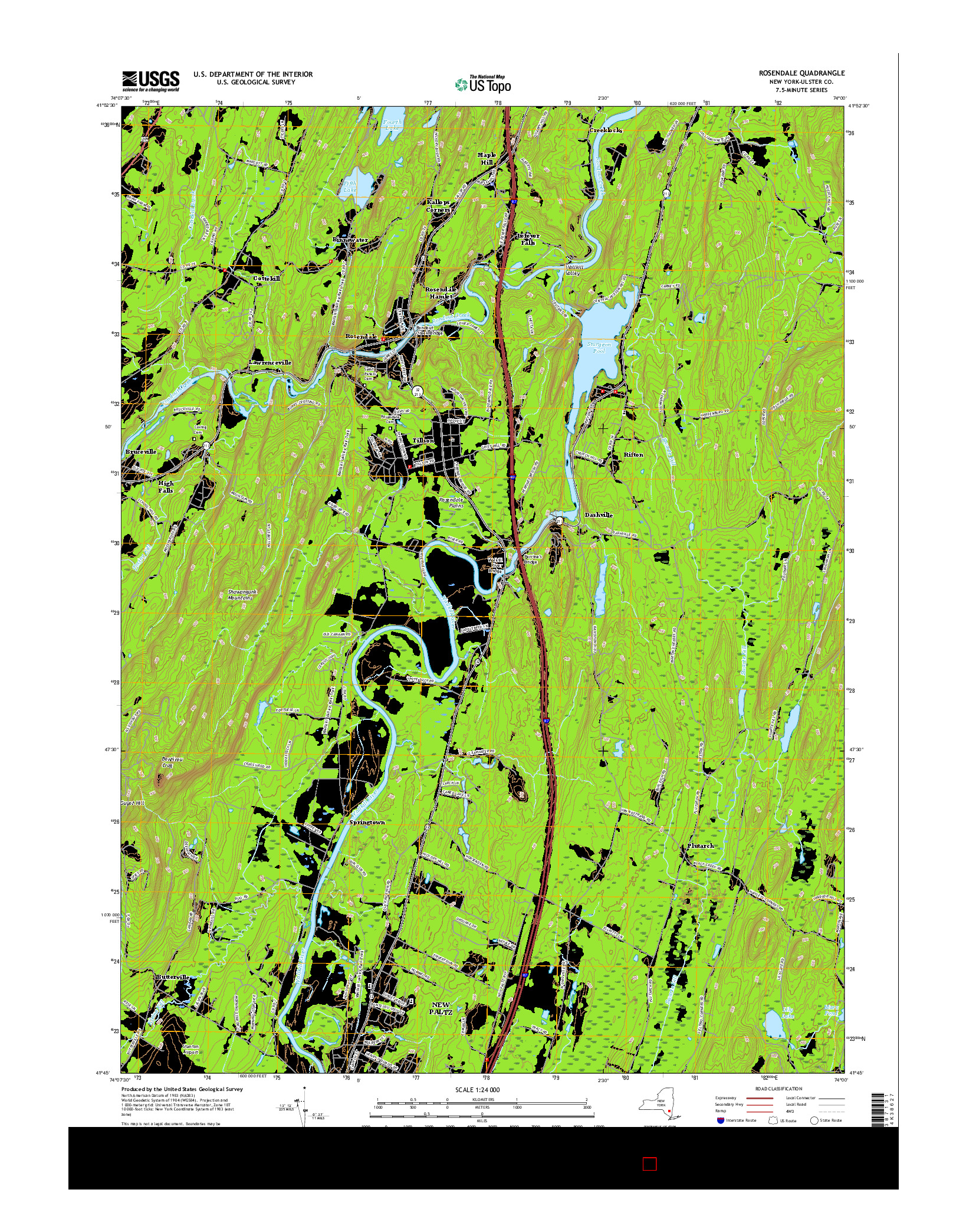 USGS US TOPO 7.5-MINUTE MAP FOR ROSENDALE, NY 2016