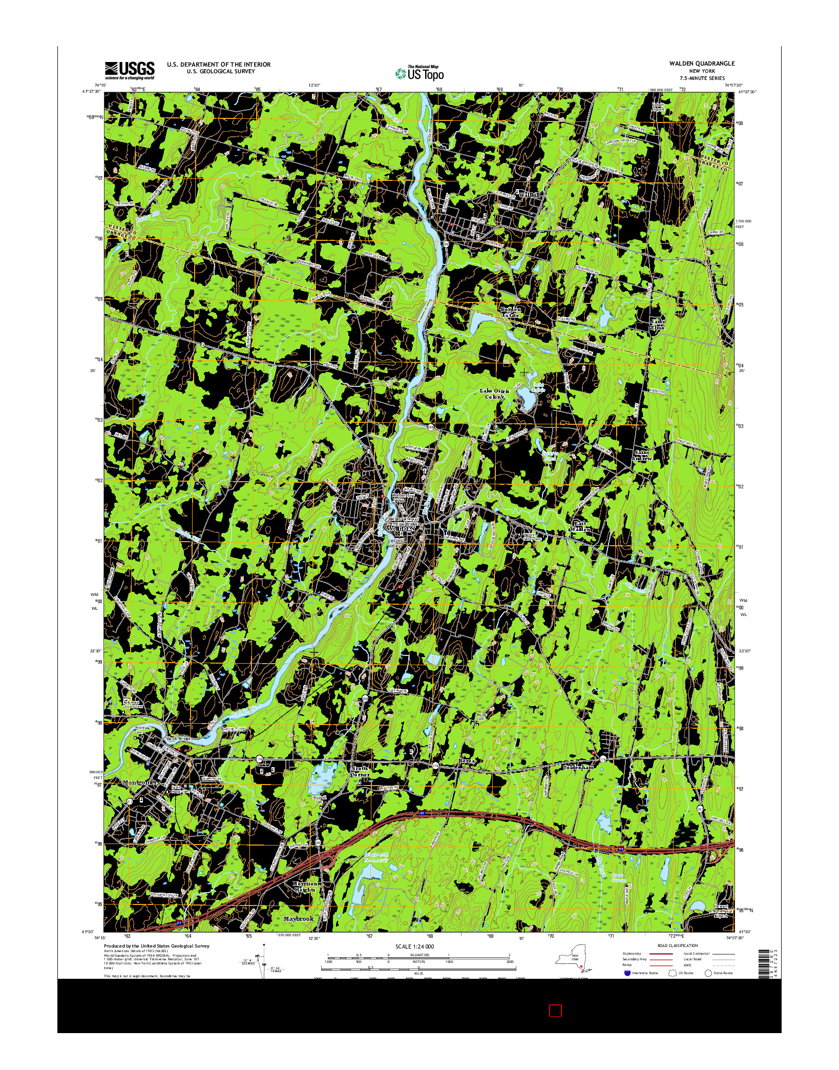 USGS US TOPO 7.5-MINUTE MAP FOR WALDEN, NY 2016