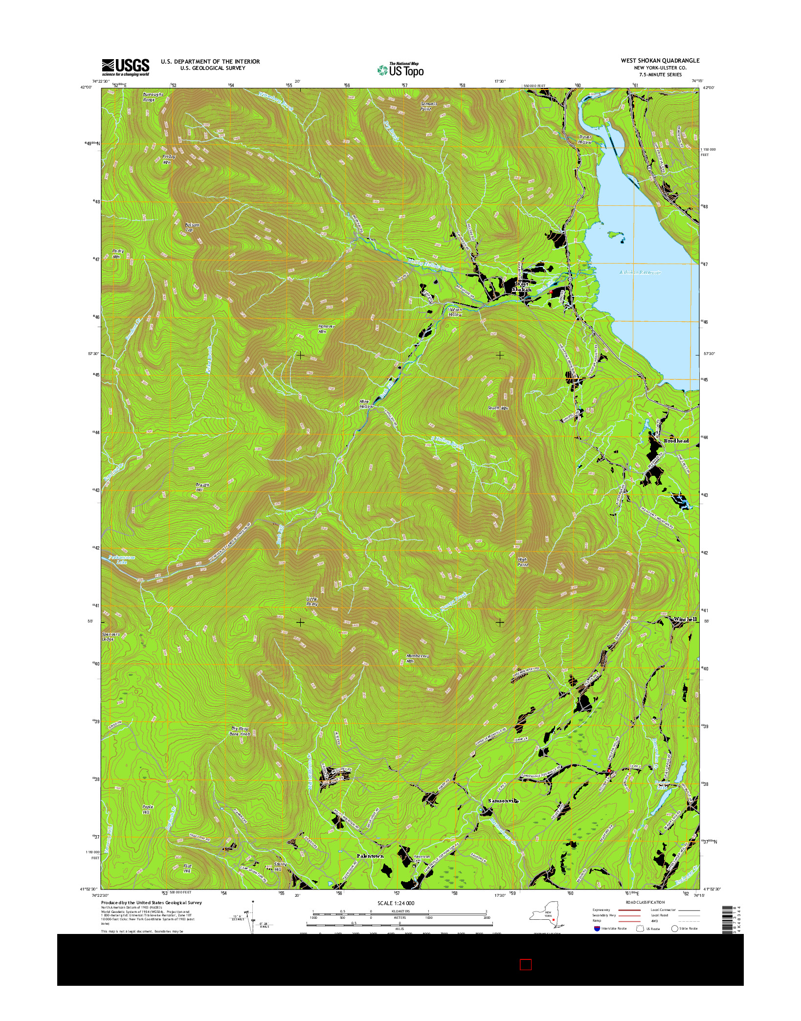 USGS US TOPO 7.5-MINUTE MAP FOR WEST SHOKAN, NY 2016