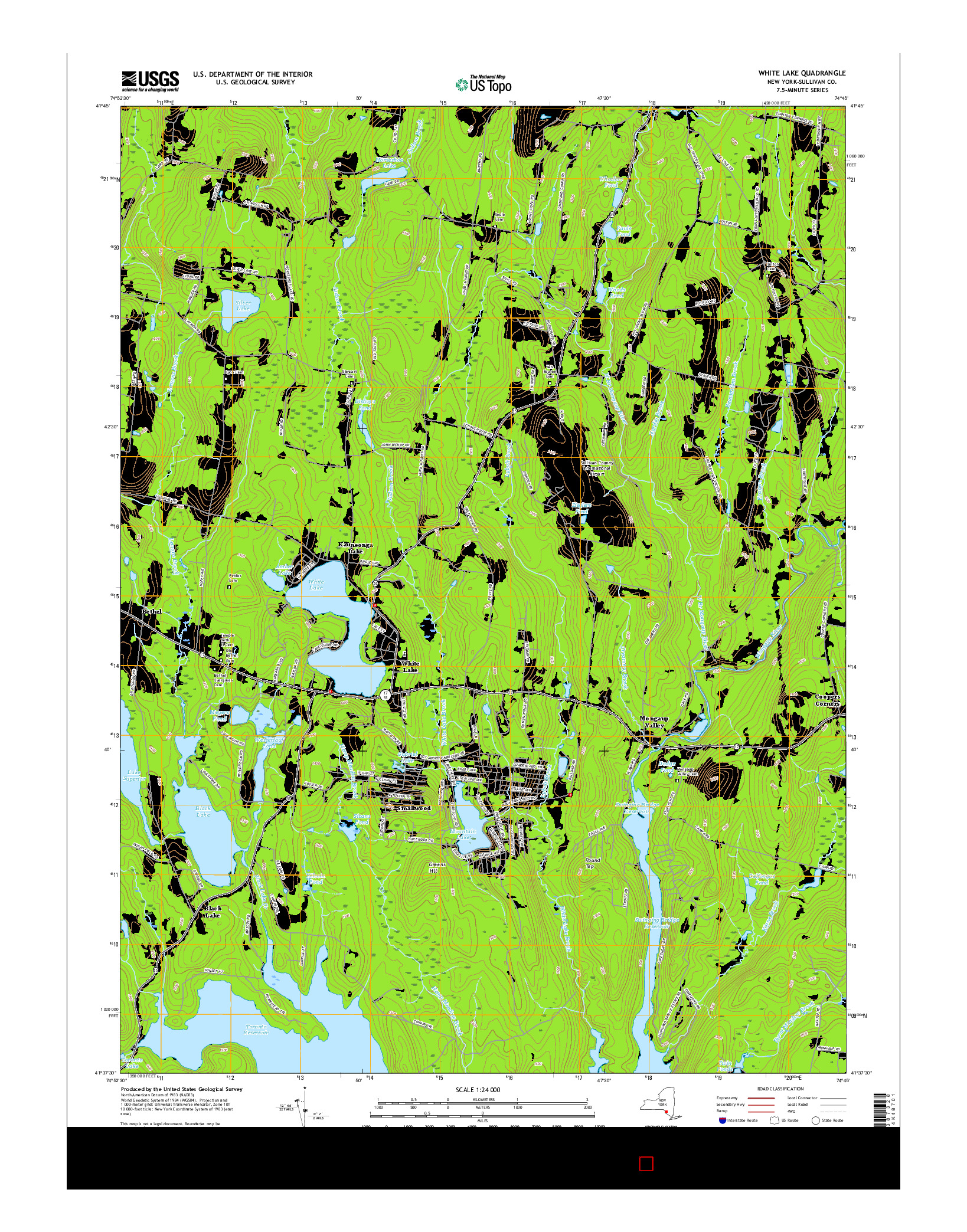 USGS US TOPO 7.5-MINUTE MAP FOR WHITE LAKE, NY 2016