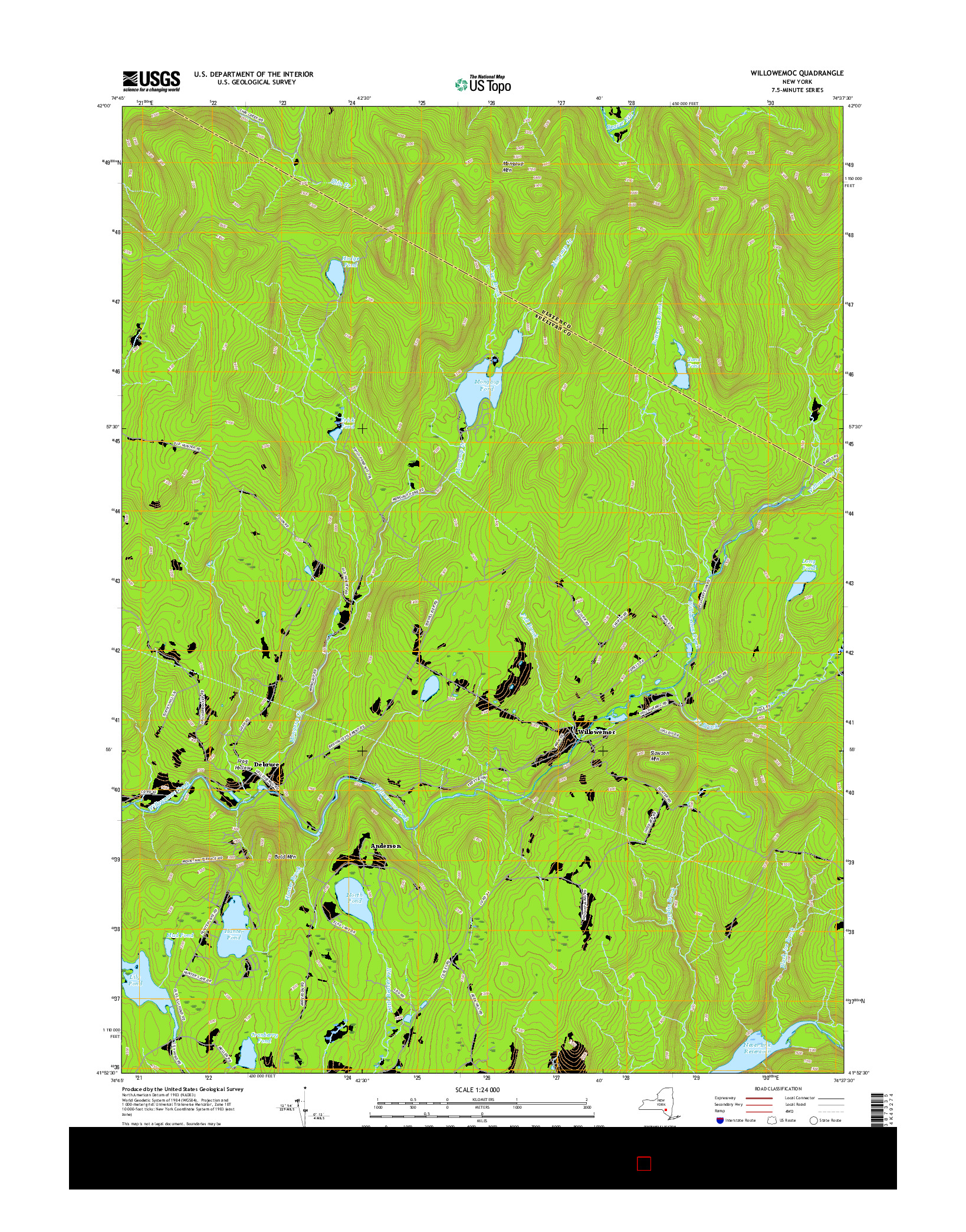 USGS US TOPO 7.5-MINUTE MAP FOR WILLOWEMOC, NY 2016