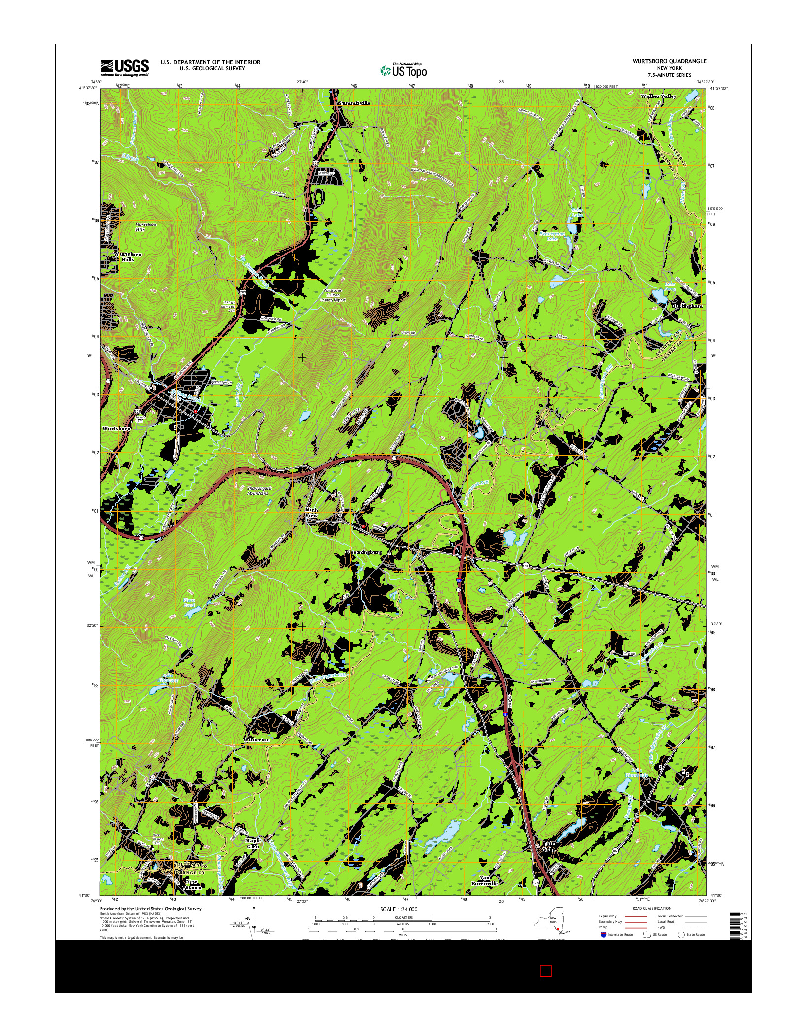 USGS US TOPO 7.5-MINUTE MAP FOR WURTSBORO, NY 2016