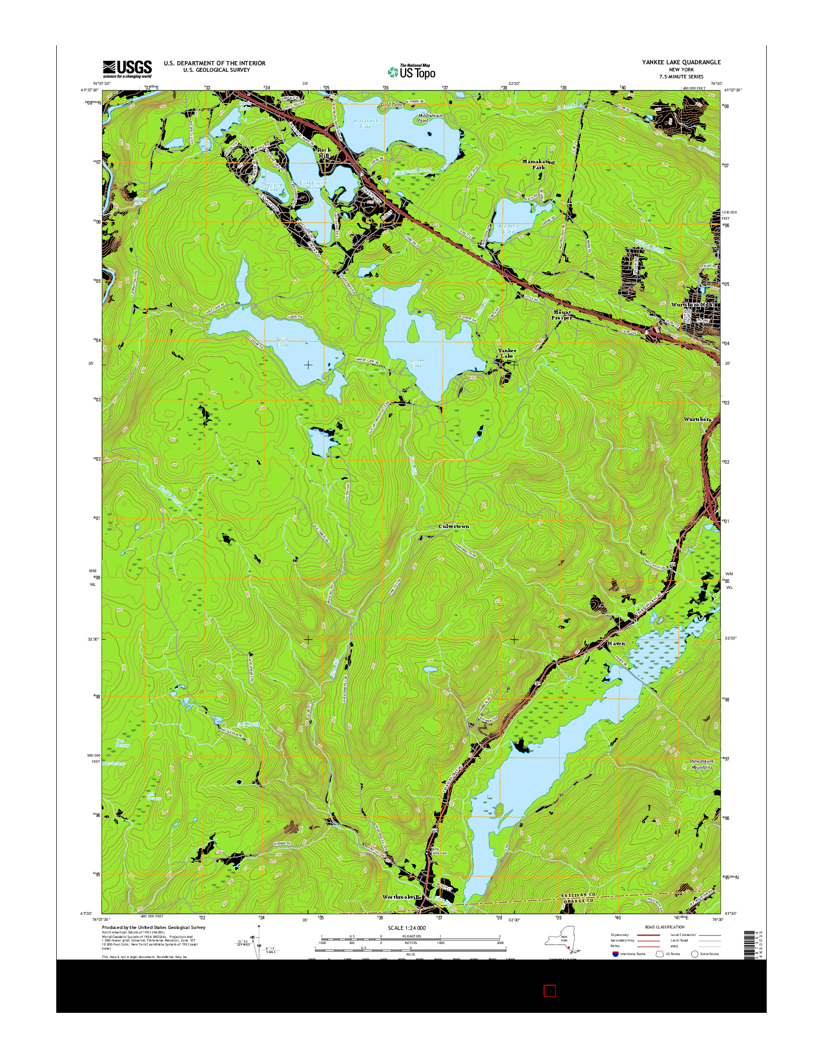 USGS US TOPO 7.5-MINUTE MAP FOR YANKEE LAKE, NY 2016